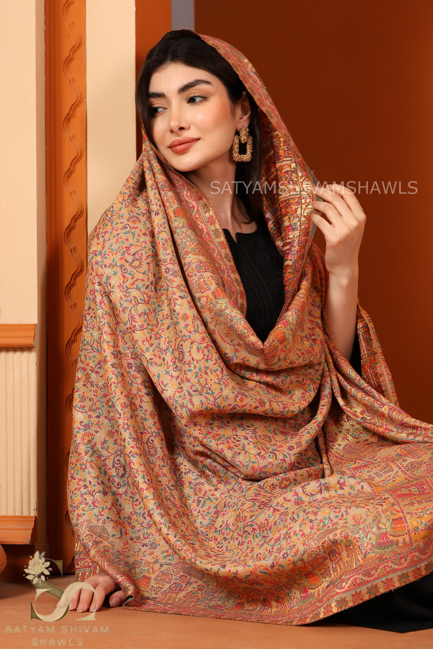 MOONLIGHT MUGHAL DARBAR PALLA PASHMINA BLEND WOOL SHAWL