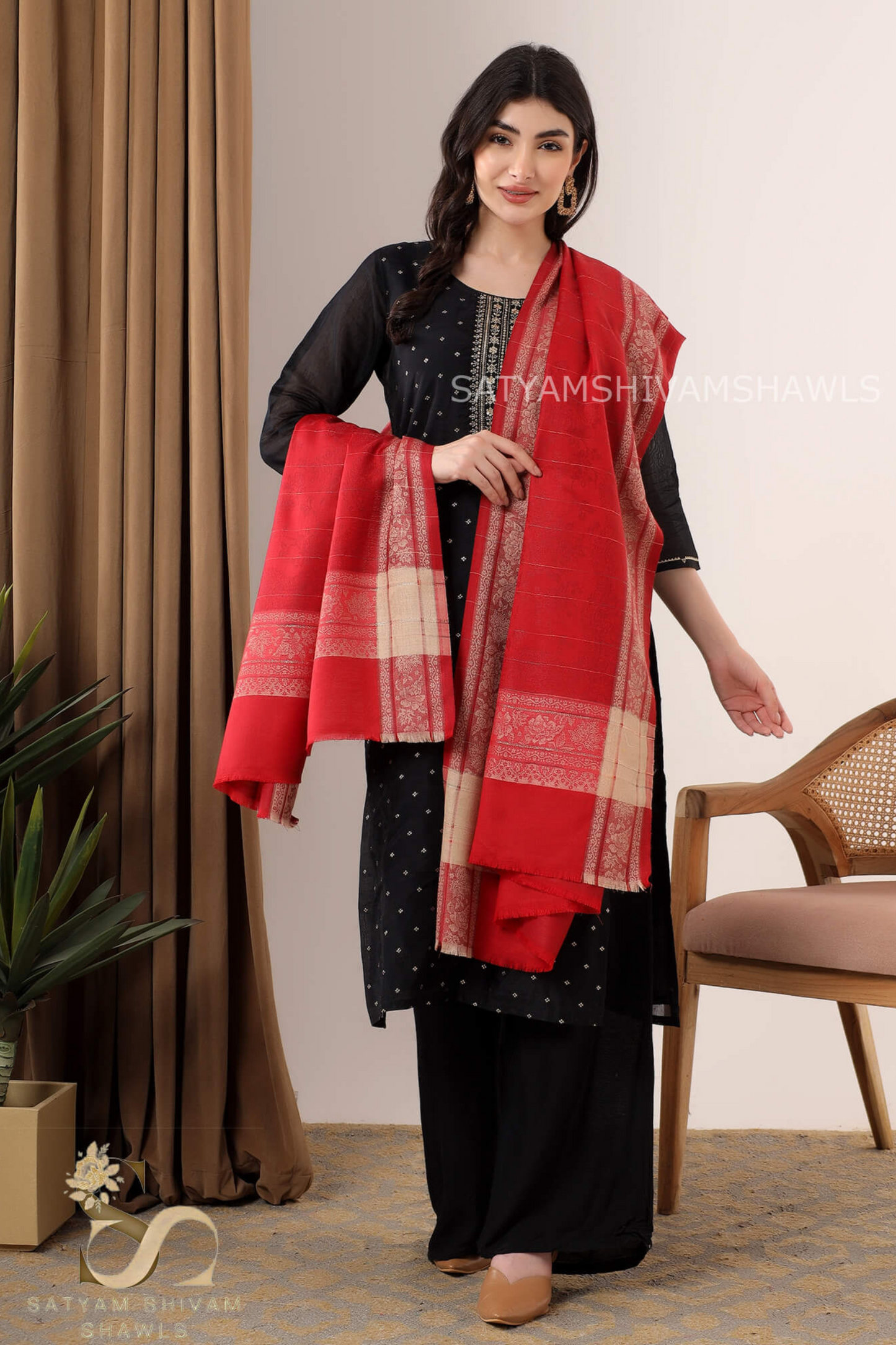 HIS AND HER SET OF MENS PURE WOOL SHAWL AND WOMEN PURE WOOL BORDER SHAWL