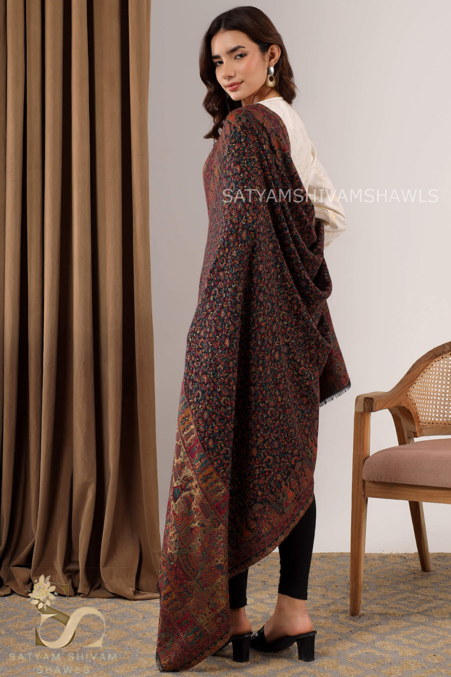 MOONLIGHT MUGHAL DARBAR PALLA PASHMINA BLEND WOOL SHAWL