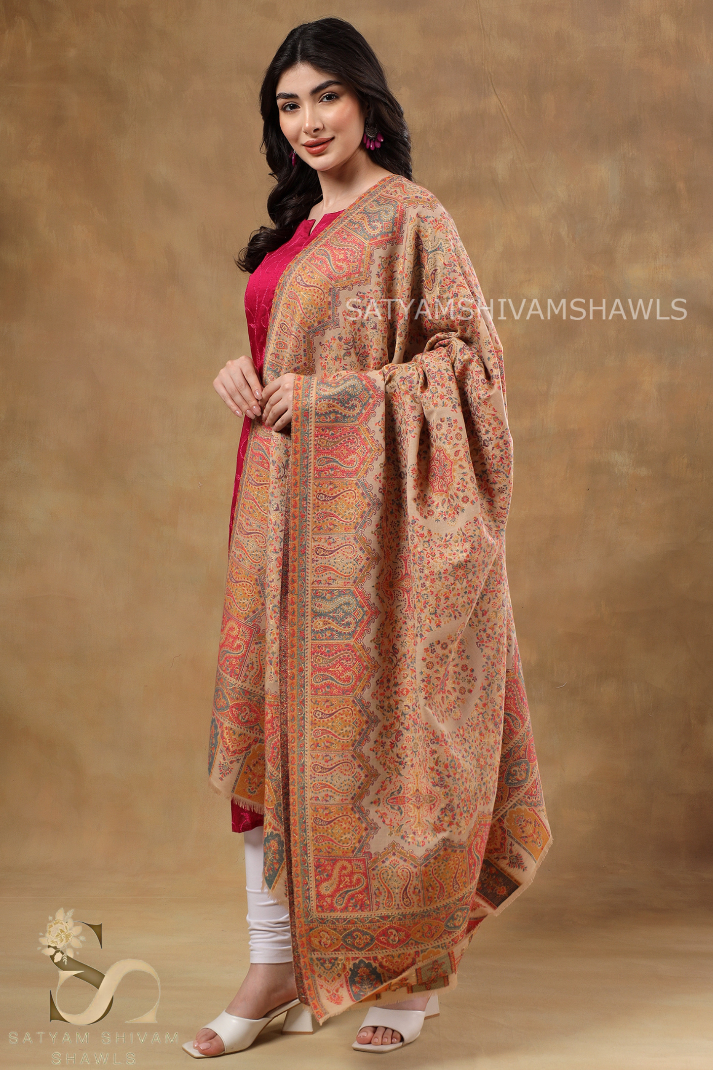 'THE MANDALA MUSE" Womens 100% Pure Wool kani Ethnic Weave Shawl, Soft And Warm, With Woolmark Certificate ,light