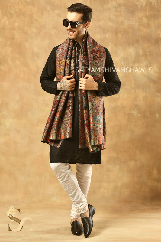 MOONLIGHT REVERSIBLE FINE WOOL PASHMINA MENS SHAWL,
