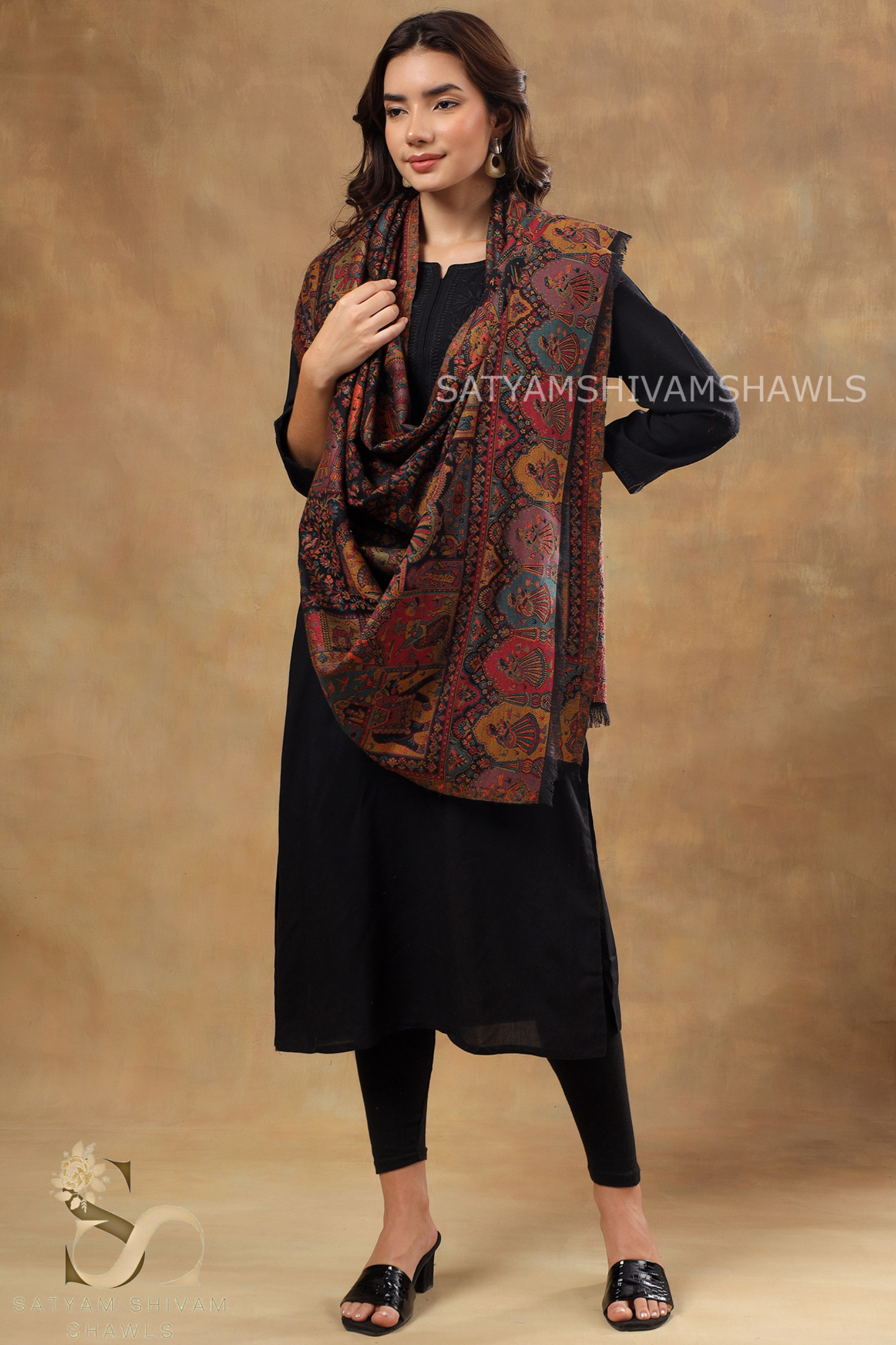 Womens 100% Pure Wool kani Ethnic Weave Shawl, Soft And Warm, With Woolmark Certificate ,light