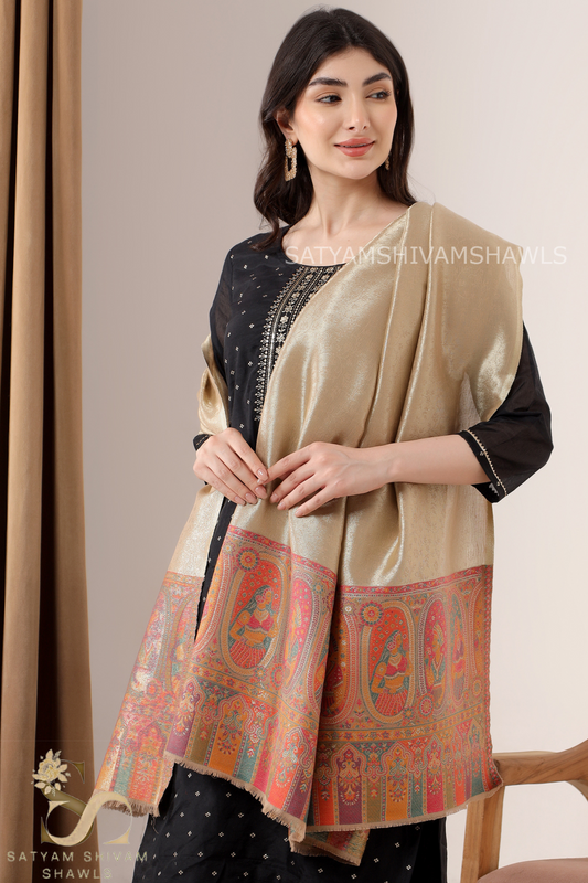 "TWILIGHT NOOR-E-MUGHAL" MOONLIGHT REVESIBLE PALLA DESIGN PASHMINA WOOL SHAWL,WARM AND SOFT