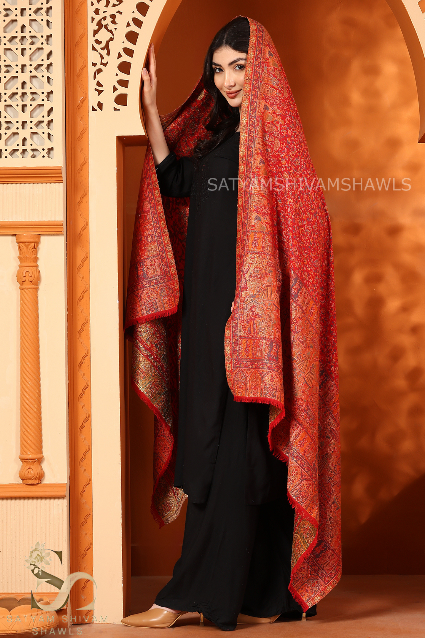 MOONLIGHT MUGHAL DARBAR PALLA PASHMINA BLEND WOOL SHAWL