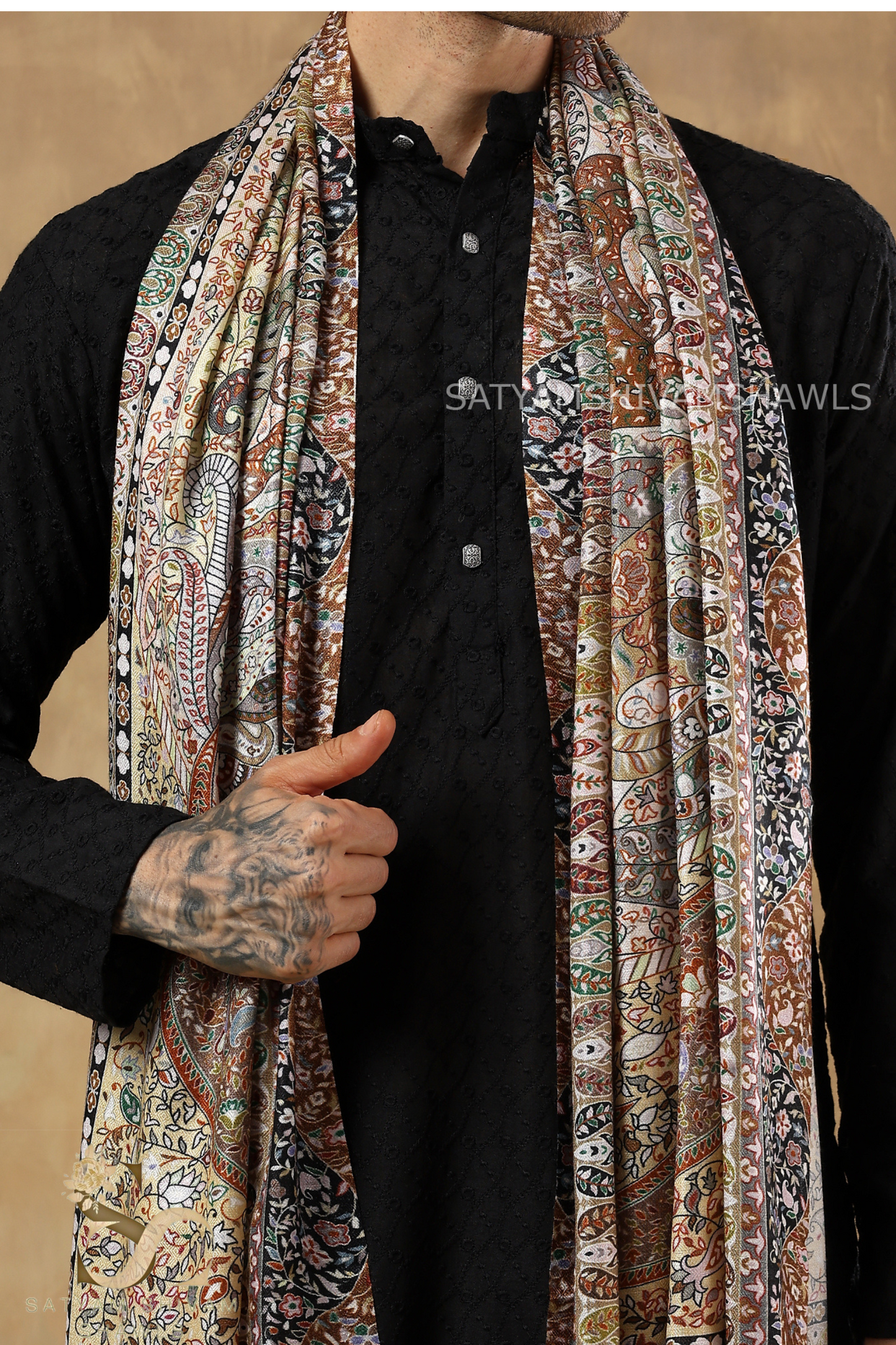 KALAMKARI KASHMIRI VINTAGE  STOLE FINE SOFT BAMBOO PRINT DESIGN