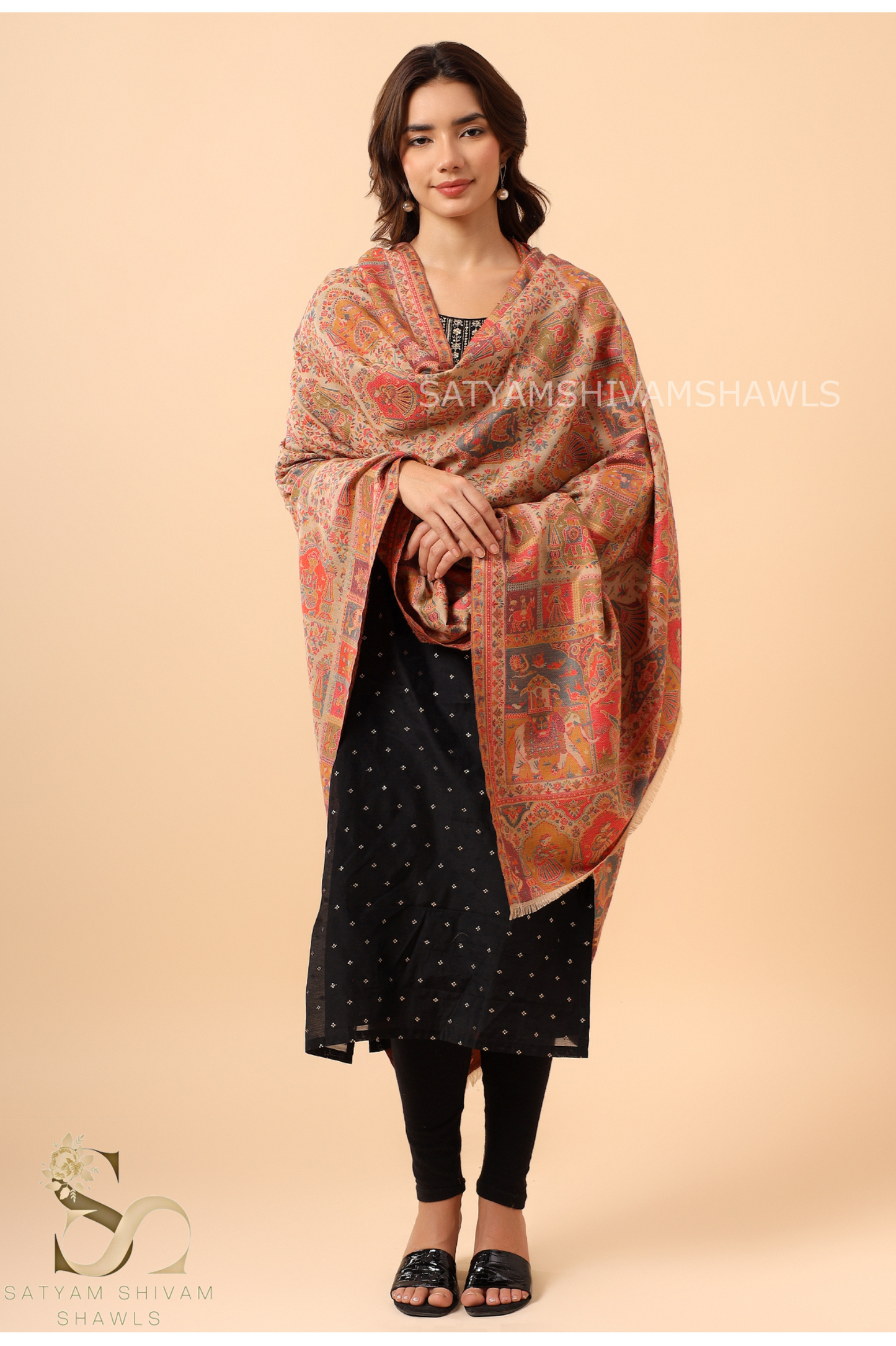 Womens 100% Pure Wool kani Ethnic Weave Shawl, Soft And Warm, With Woolmark Certificate ,light