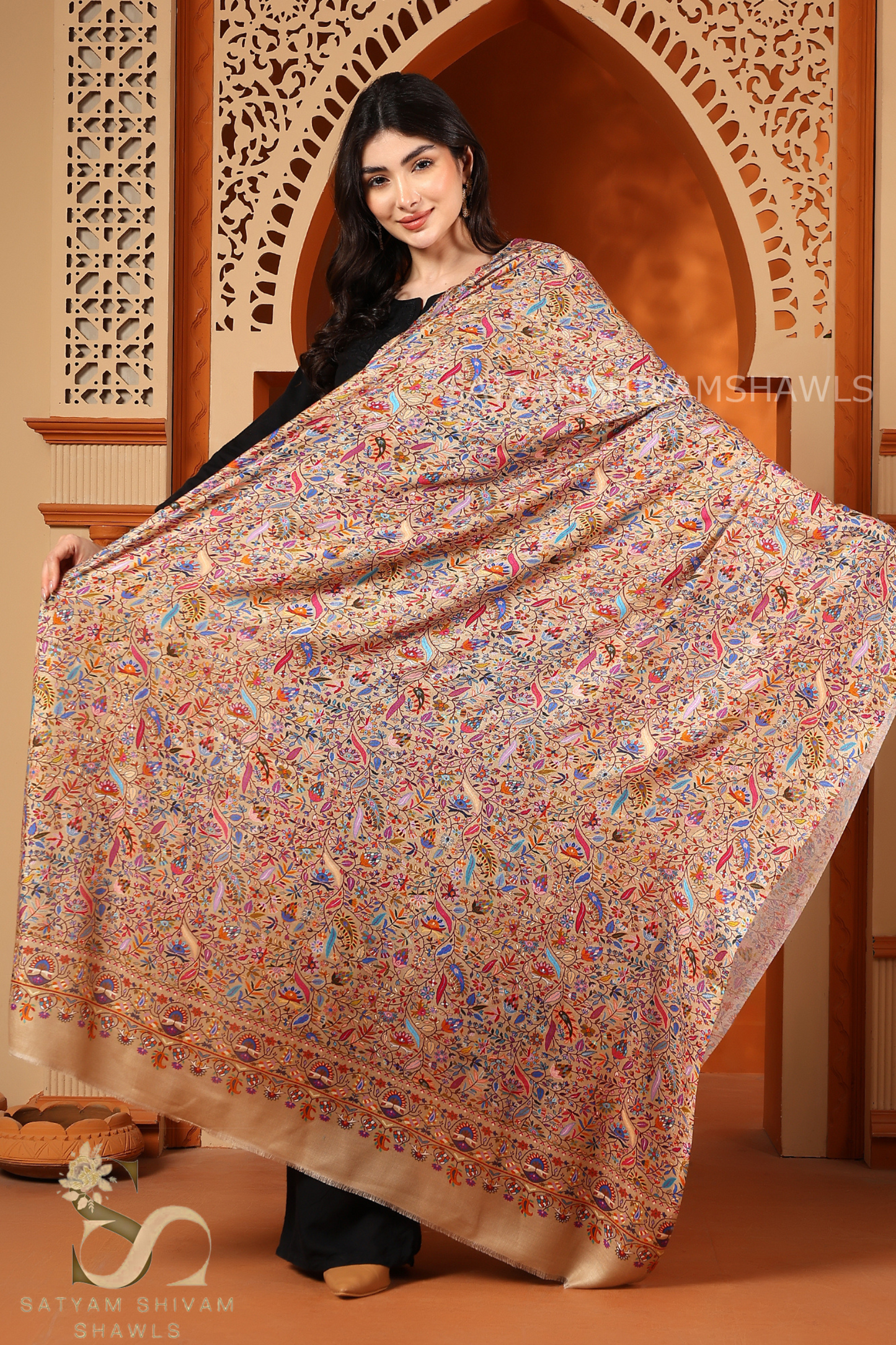 KALAMKARI KANI LEAF PRINT DESIGN SHAWL SILK WOOL,SOFT AND LIGHT WEIGHT