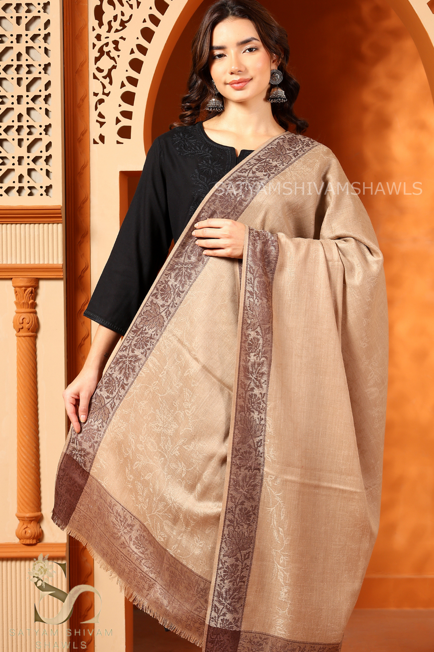 PURE WOOL REVERSIBLE SELF BORDER DESIGN SHAWL ,SKINISH TOOSH