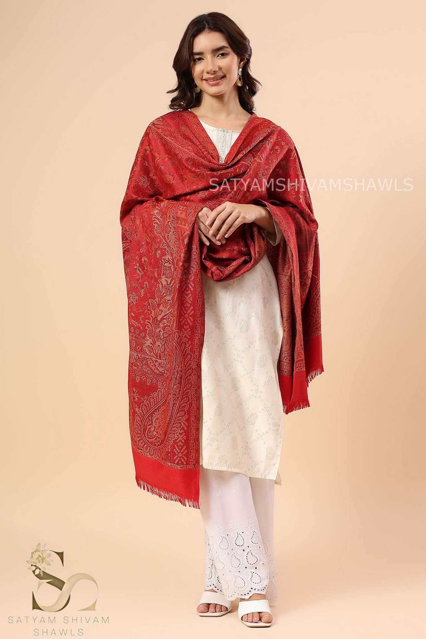 100% PURE WOOL SHAWL, ETHNIC WEAVE SOFT AND WARM DESIGN, MEHROON