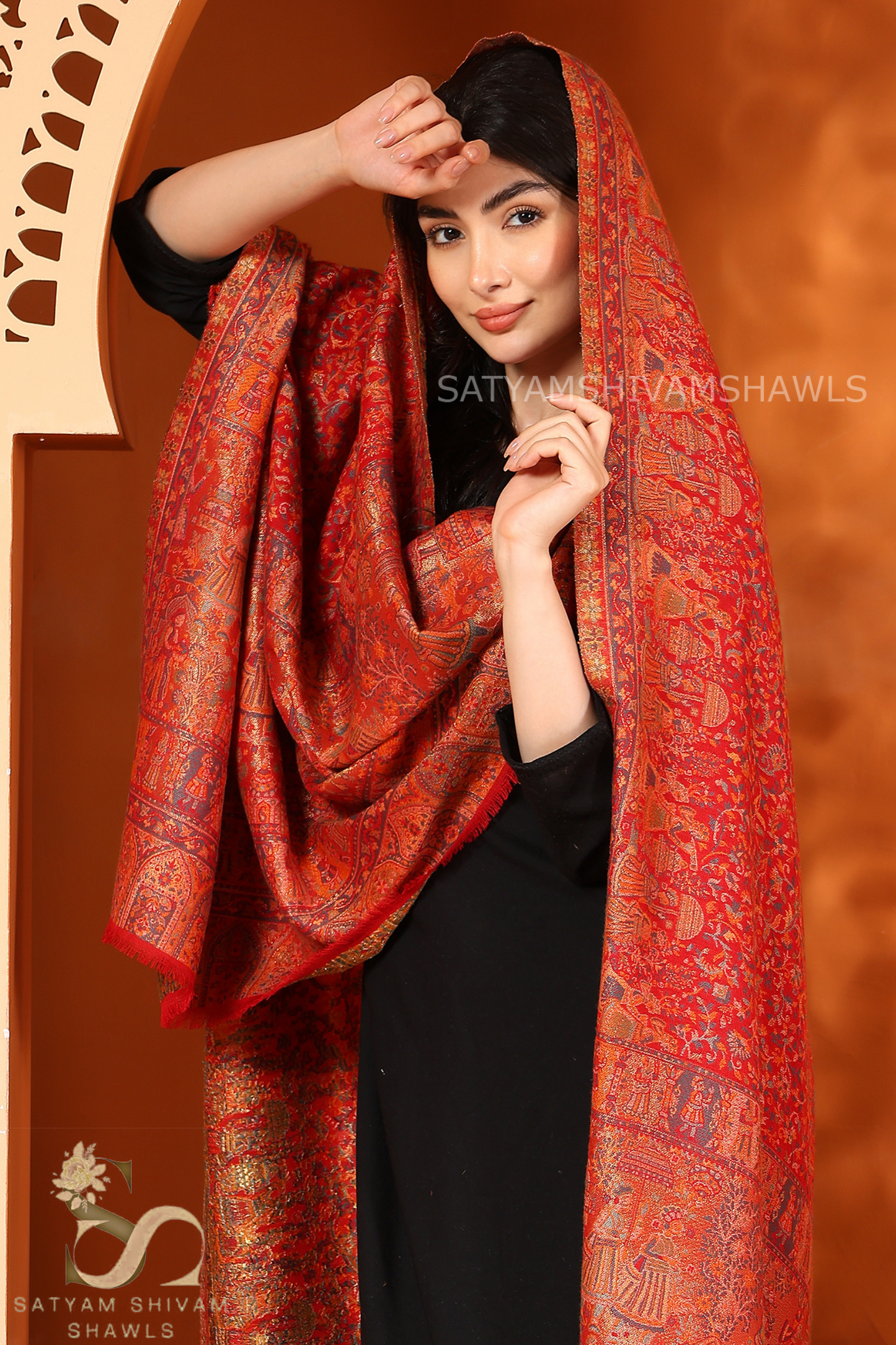 MOONLIGHT MUGHAL DARBAR PALLA PASHMINA BLEND WOOL SHAWL