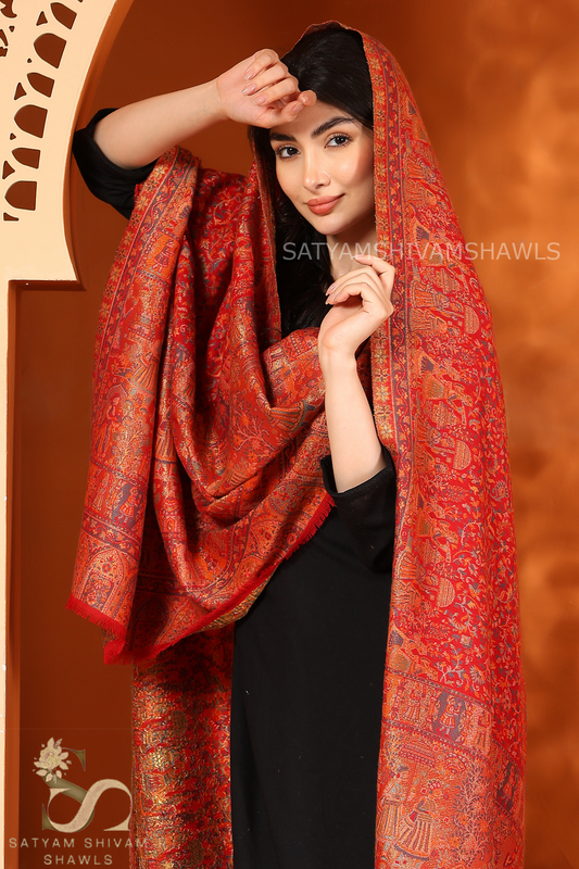 MOONLIGHT MUGHAL DARBAR PALLA PASHMINA BLEND WOOL SHAWL