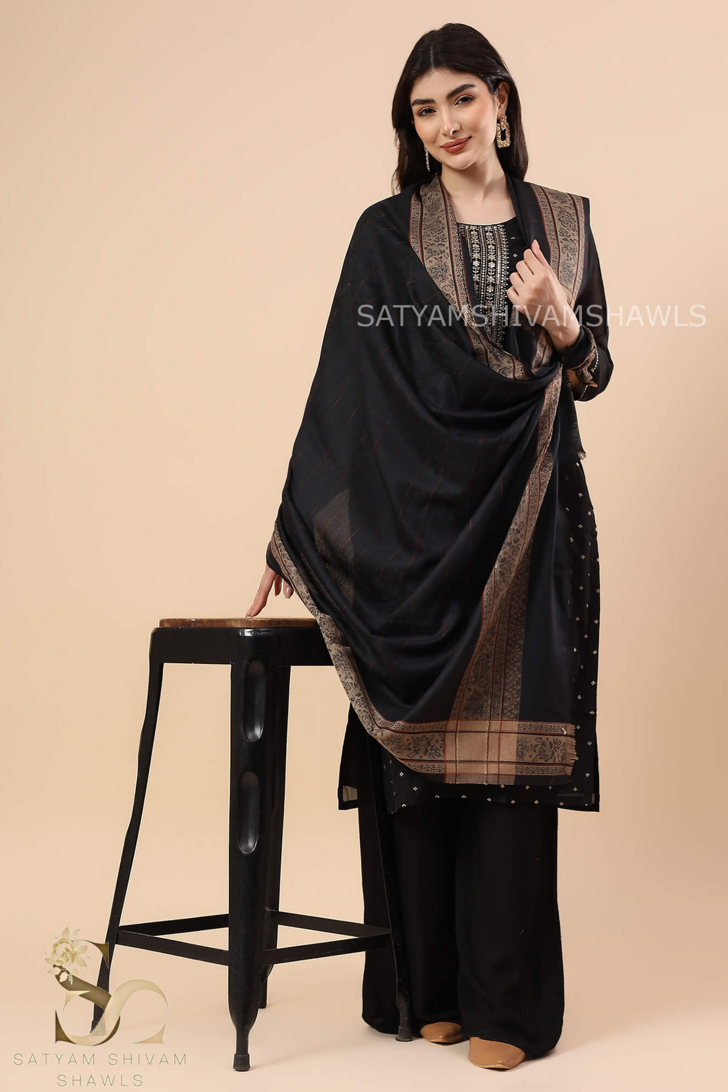 PURE WOOL SELF STRIPS WITH BORDER DESIGN SHAWL,WARM & SOFT,
