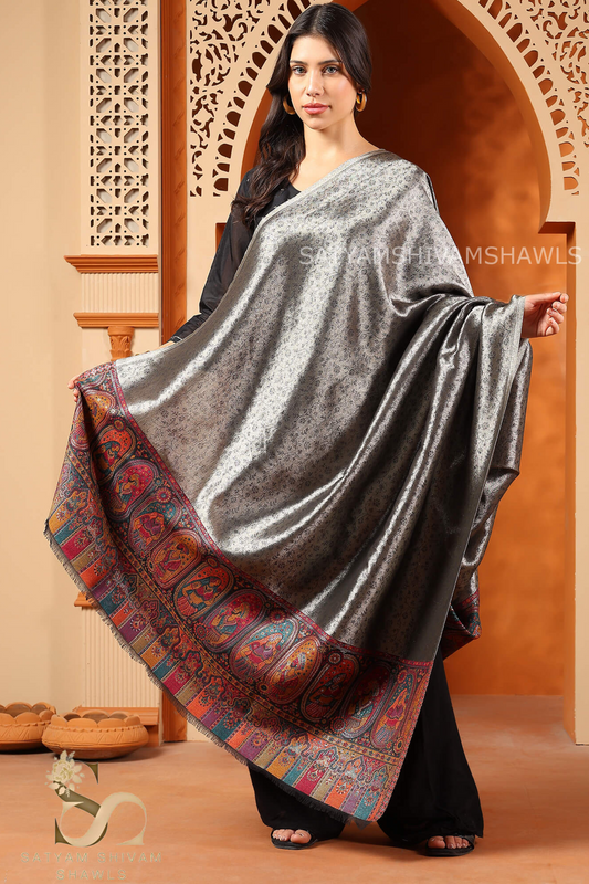 "Shaam-e-Mughal" TWILIGHT REVERSIBLE MUGHAL PALLA DESIGN SHAWL,