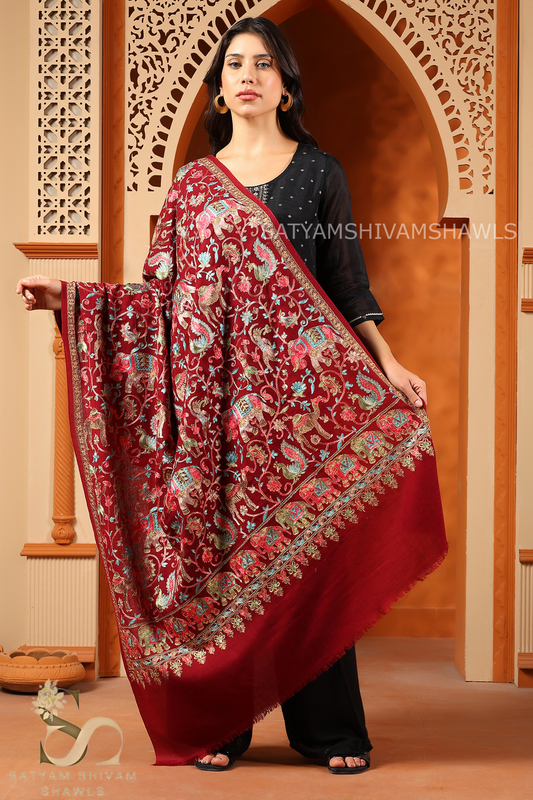 "SHIKAAR-E-KASHMIR" TILLA EMBRODIERY FINE PASHMINA WOOL, WARM AND SOFT