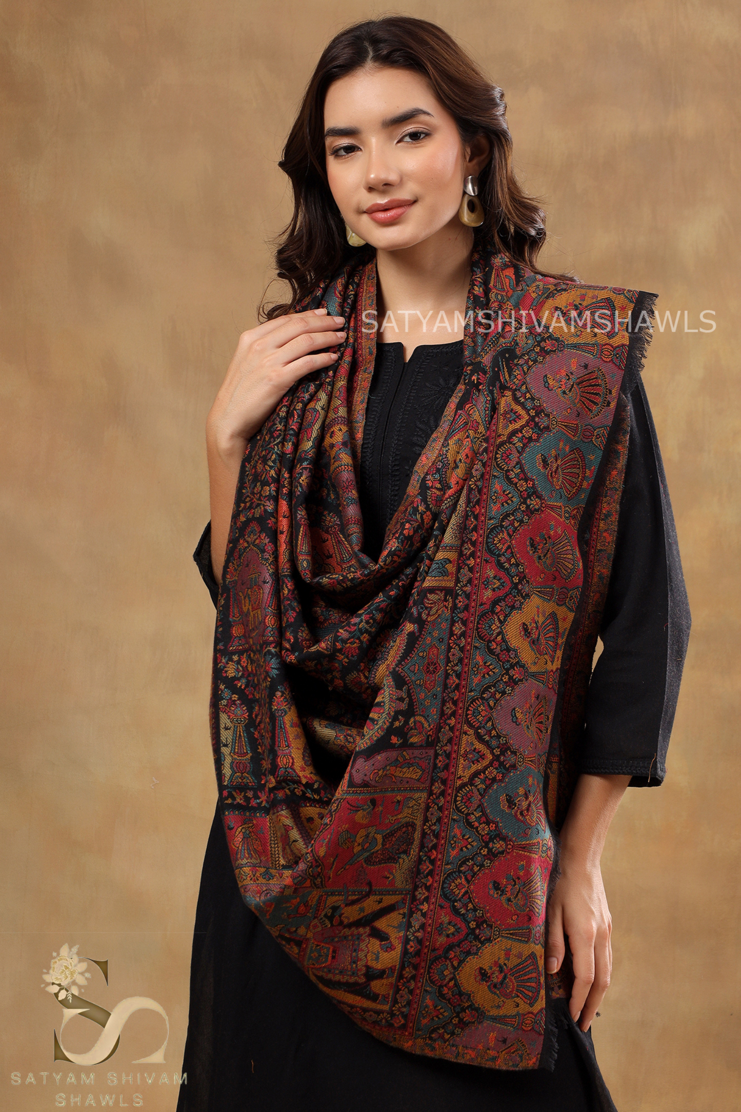 Womens 100% Pure Wool kani Ethnic Weave Shawl, Soft And Warm, With Woolmark Certificate ,light