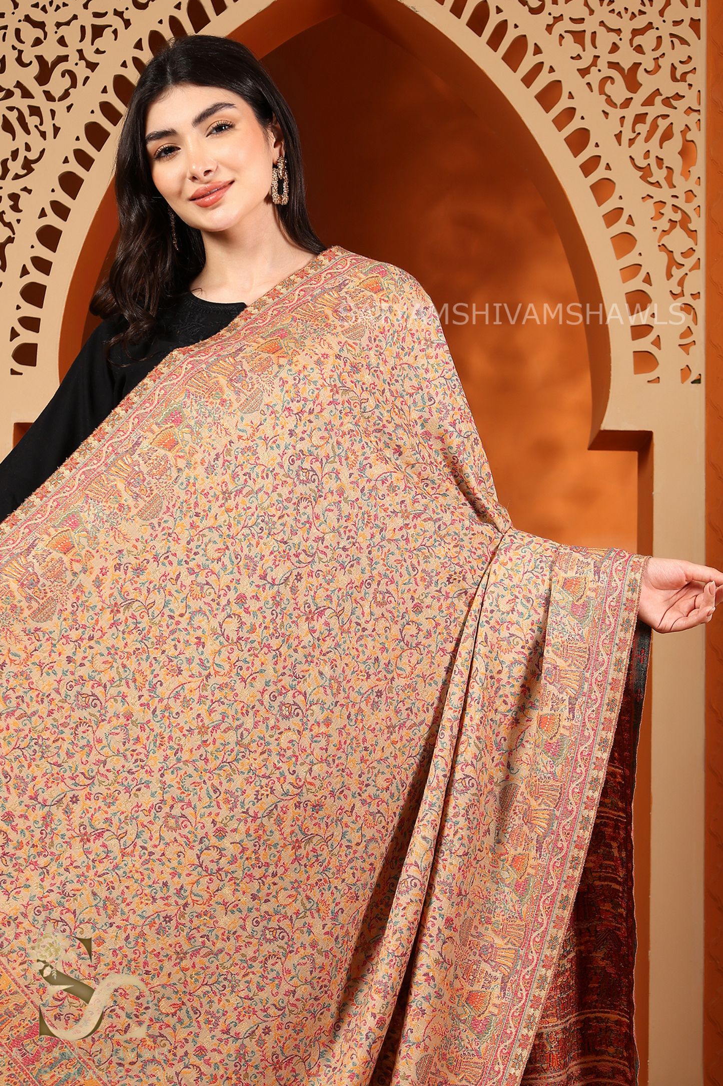 MOONLIGHT MUGHAL DARBAR PALLA PASHMINA BLEND WOOL SHAWL