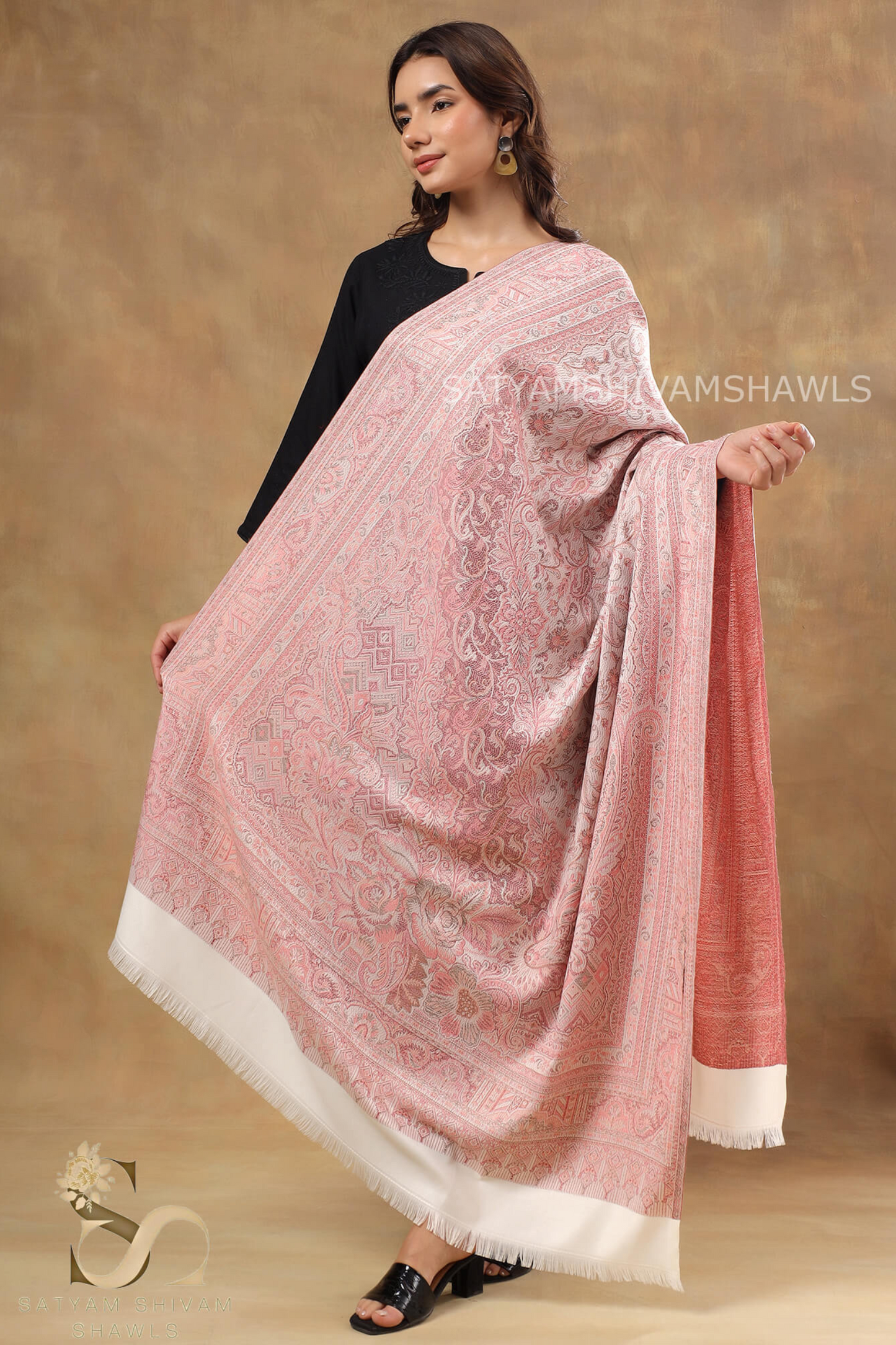 VINTAGE ROYAL JAMAWAR PAISLEY KANI DESIGN MENS SHAWL,BABY PINK