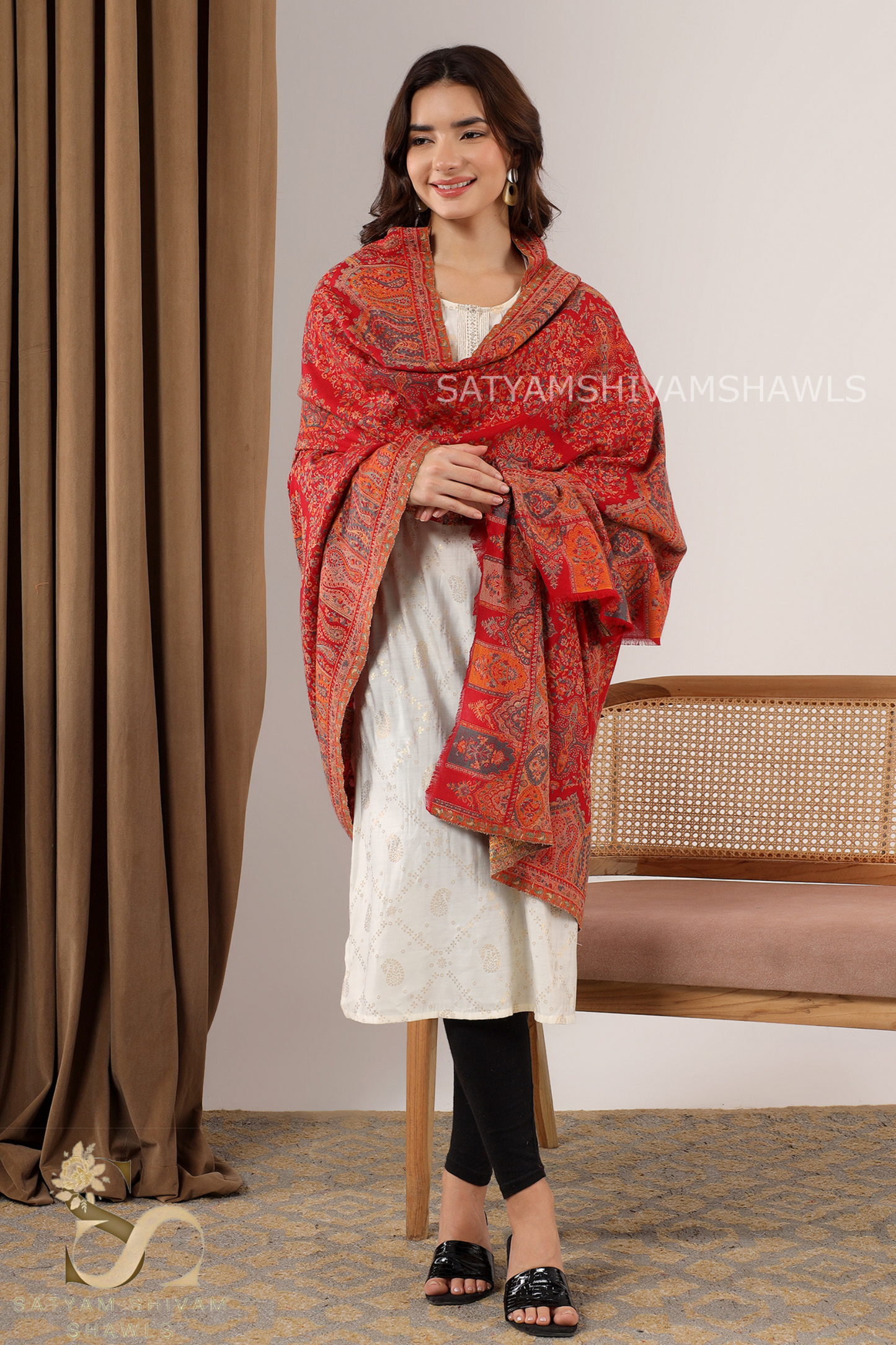'THE MANDALA MUSE" Womens 100% Pure Wool kani Ethnic Weave Shawl, Soft And Warm