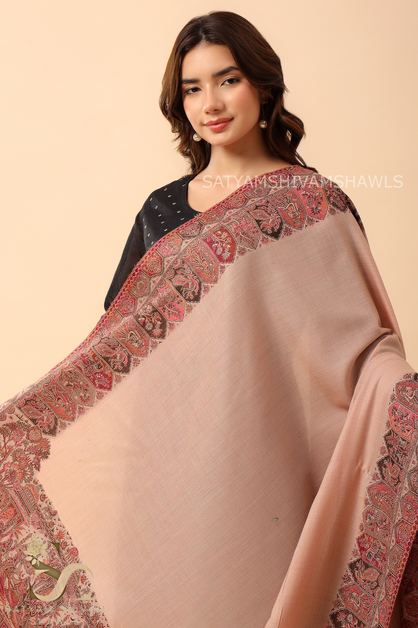 WOMENS 100%PURE WOOL KANI BORDER WEAVE SHAWL, SOFT, WARM AND LIGHT WEIGHT