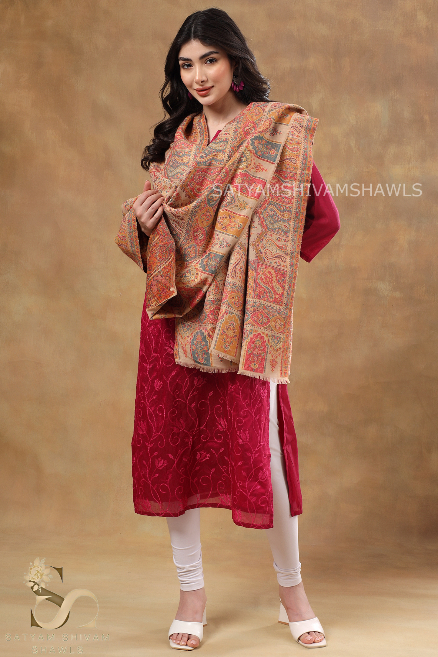 'THE MANDALA MUSE" Womens 100% Pure Wool kani Ethnic Weave Shawl, Soft And Warm, With Woolmark Certificate ,light