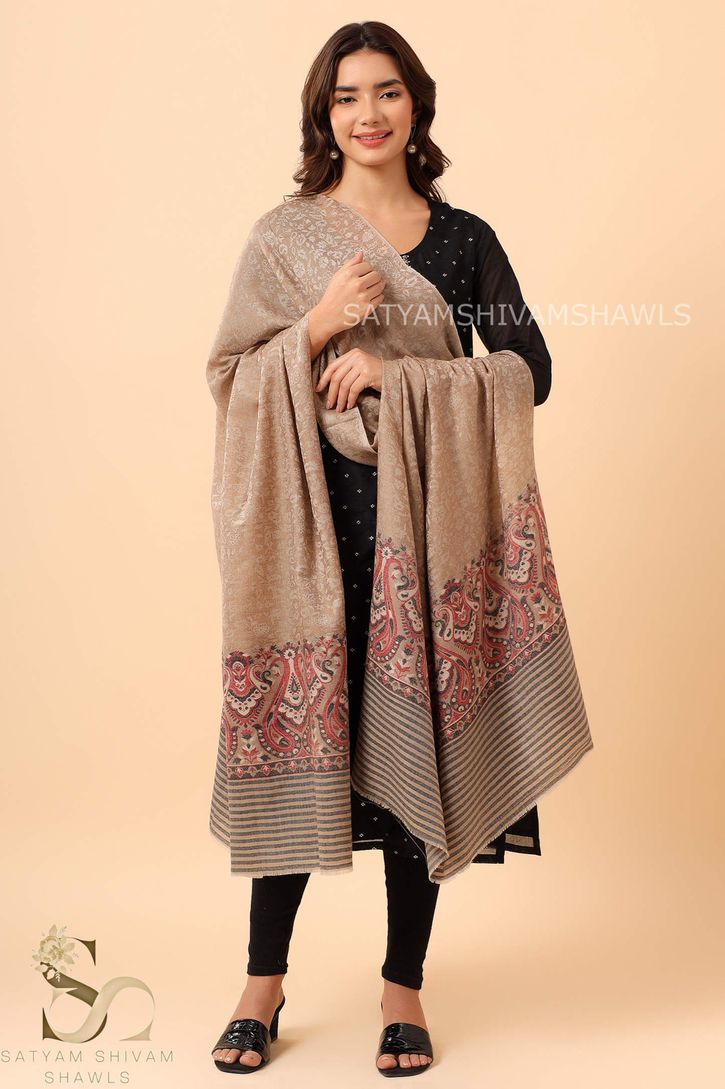 SATYAMSHIVAMSHAWLS, WOMENS EXTRA FINE WOOL SHAWL, WOVEN PALLA, AZTEC DESIGN,WARM AND LIGHT WEIGHT
