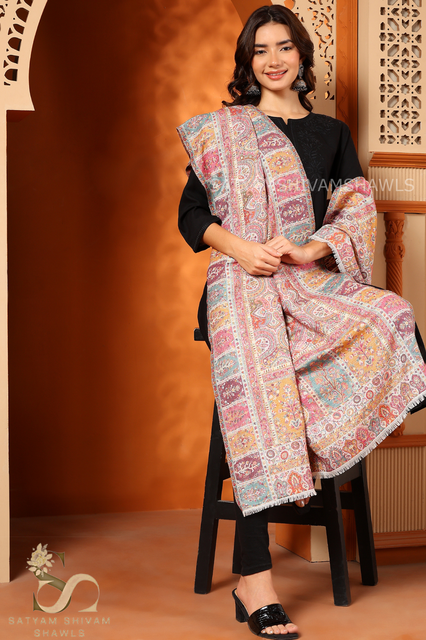 PASHMINA WOOL SUNFLOWER DESIGN MULTI COLORED KANI WEAVED SHAWL