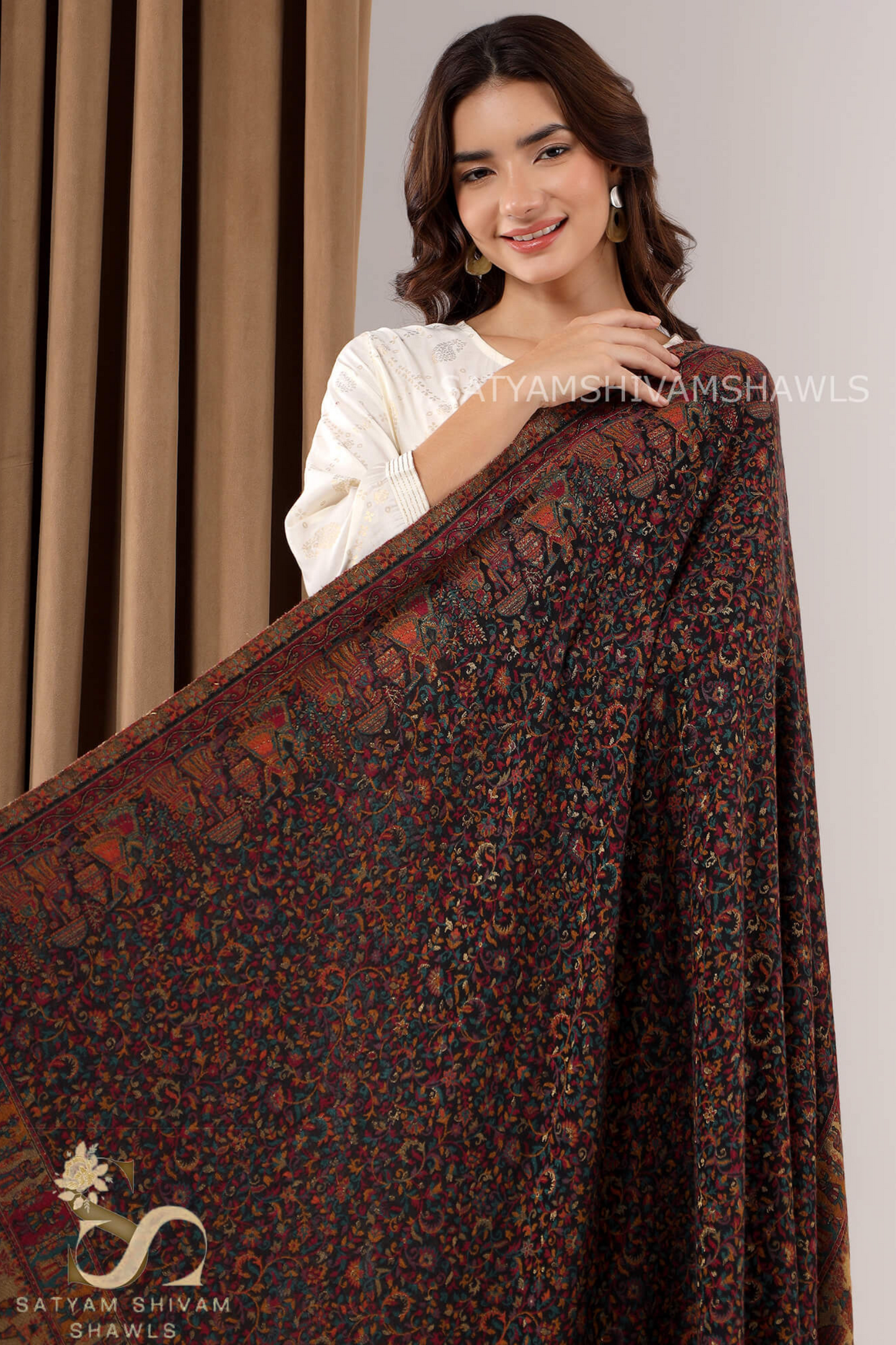 MOONLIGHT MUGHAL DARBAR PALLA PASHMINA BLEND WOOL SHAWL