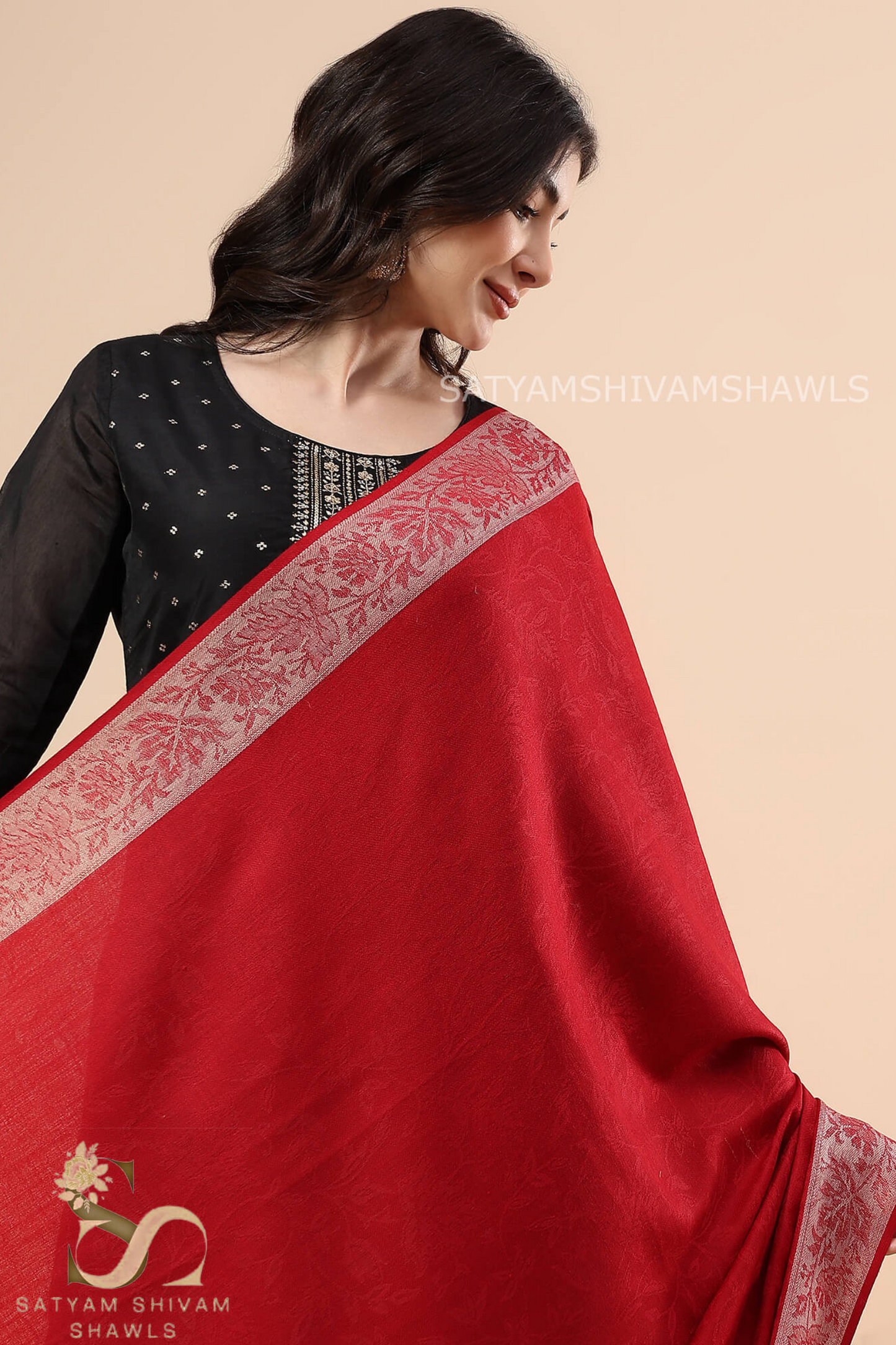 PURE WOOL REVERSIBLE SELF BORDER DESIGN SHAWL ,KASHMIRI MEHROON