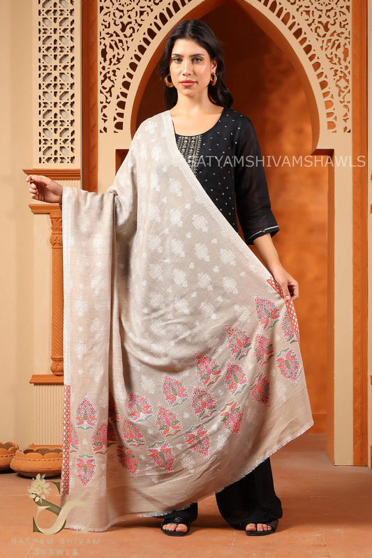 PASHMINA FINE WOOL EKAT AMBI PALLA SHAWL,SOFT AND WARM,120 COUNT PASHMINA