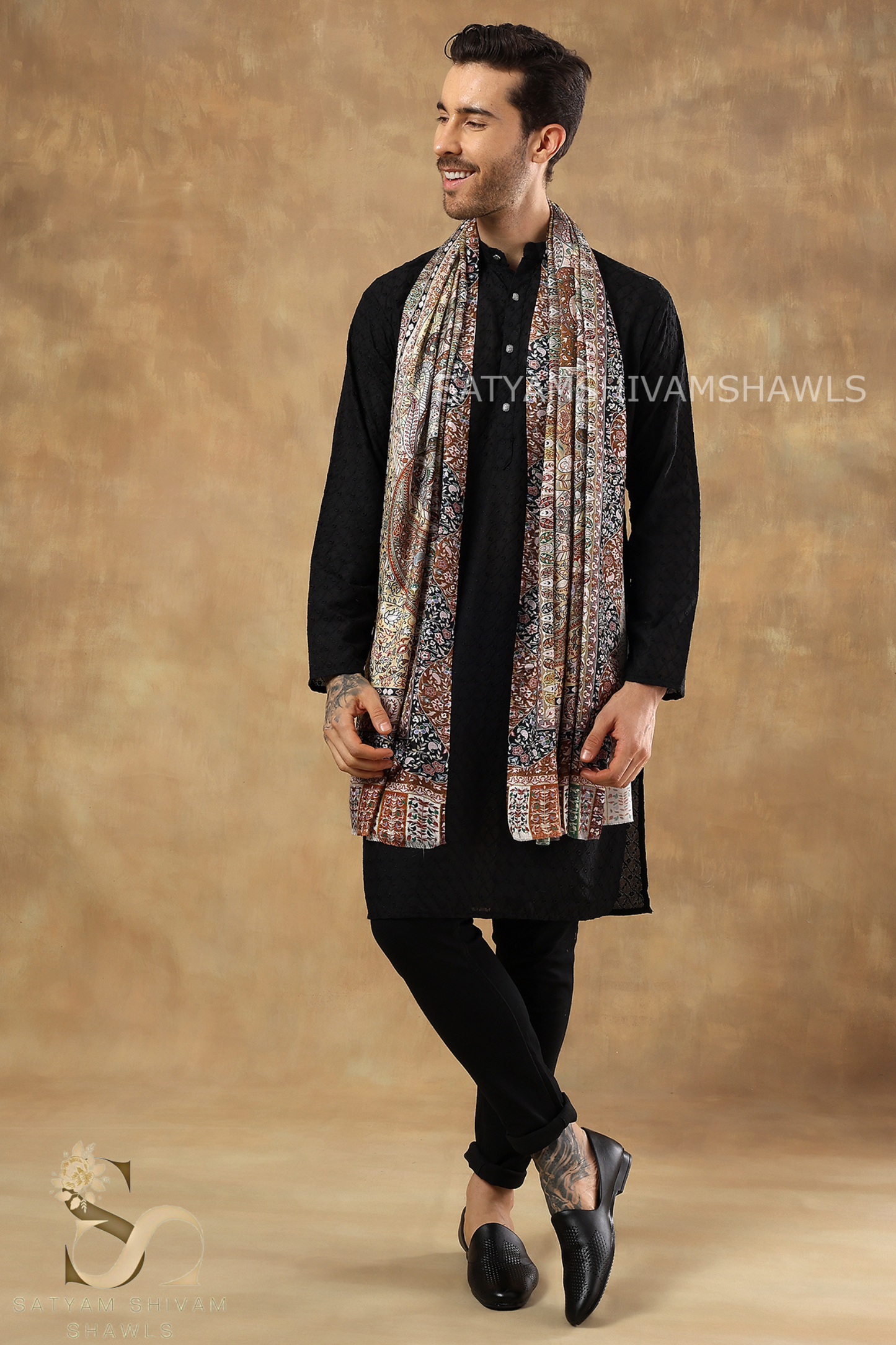 KALAMKARI KASHMIRI VINTAGE  STOLE FINE SOFT BAMBOO PRINT DESIGN