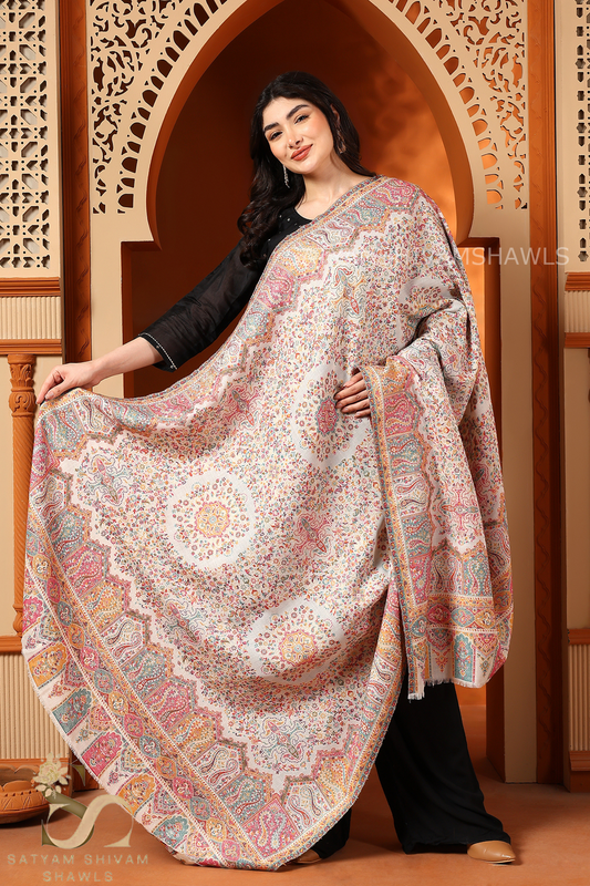 "THE MANDALA MUSE"SIGNATURE PASHMINA WOOL KANI WEAVED SHAWL