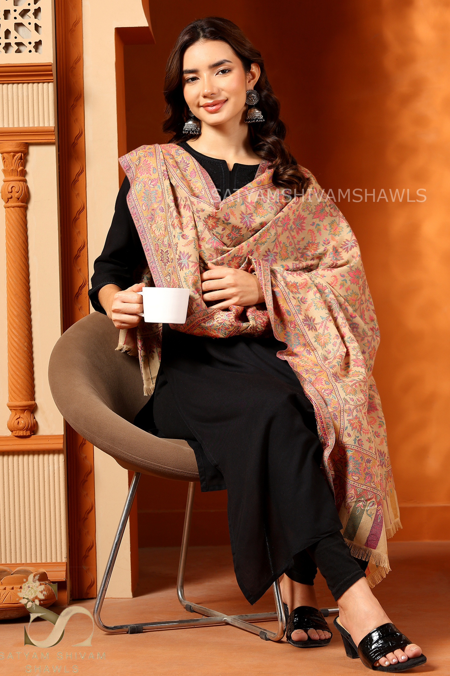 PURE WOOL ETHNIC  MULTI KANI CHINNAR DESIGN SHAWL, Light Weight, Soft And Warm, LIGHT
