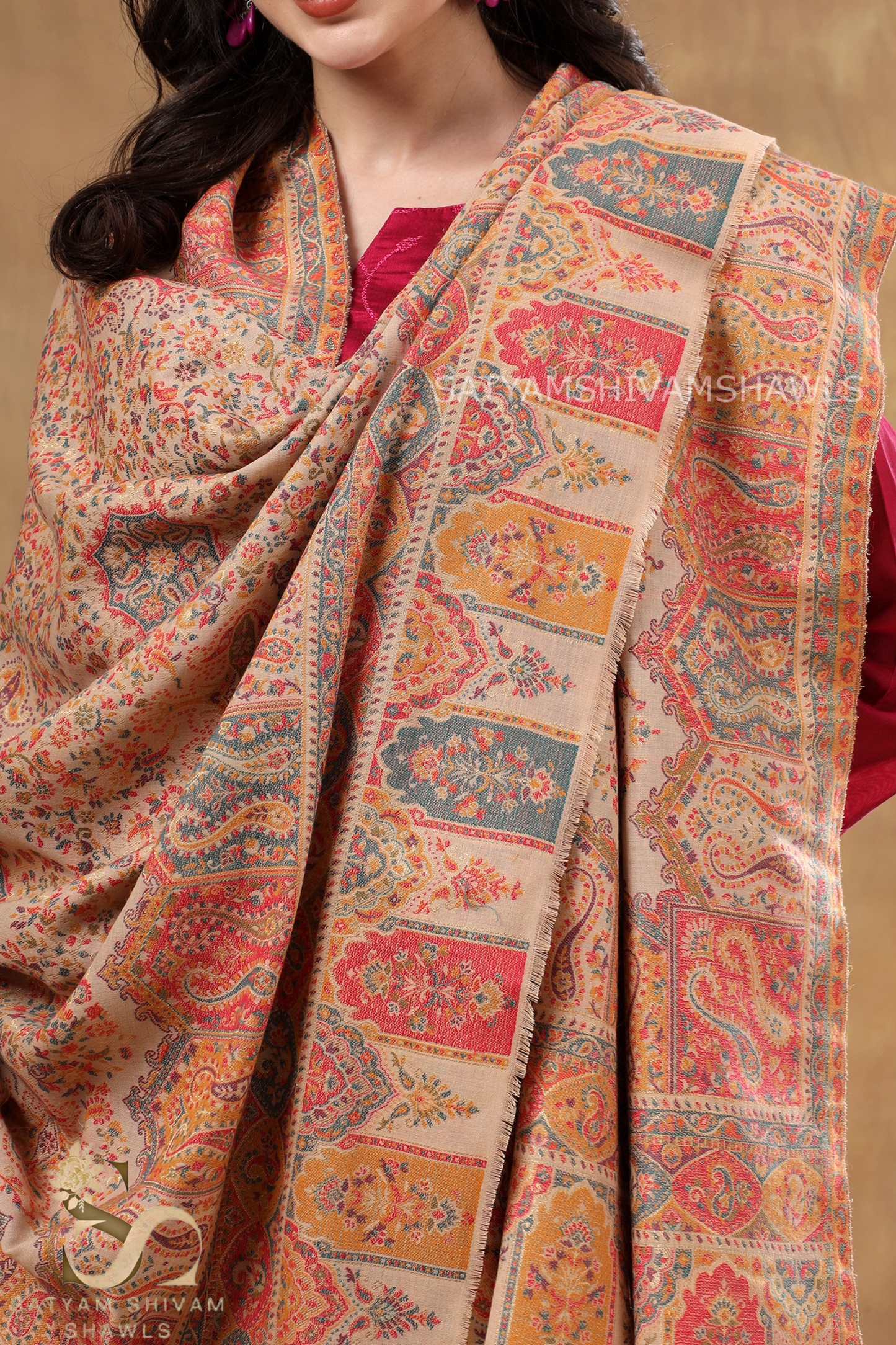 'THE MANDALA MUSE" Womens 100% Pure Wool kani Ethnic Weave Shawl, Soft And Warm, With Woolmark Certificate ,light