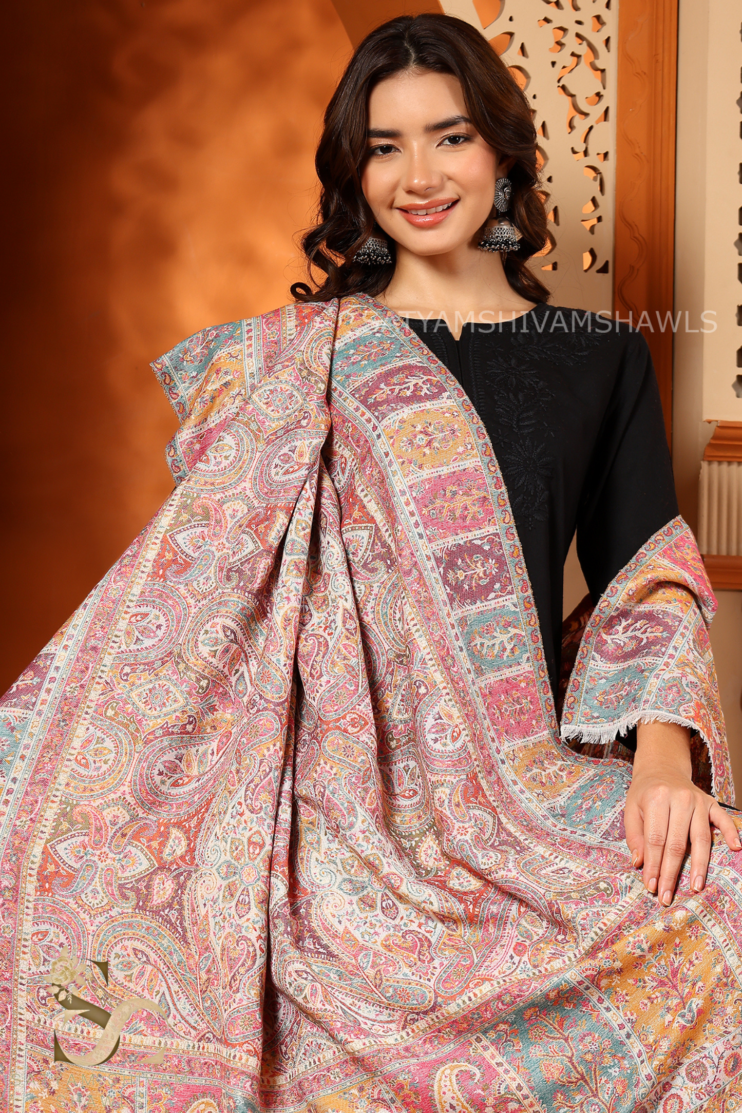 PASHMINA WOOL SUNFLOWER DESIGN MULTI COLORED KANI WEAVED SHAWL