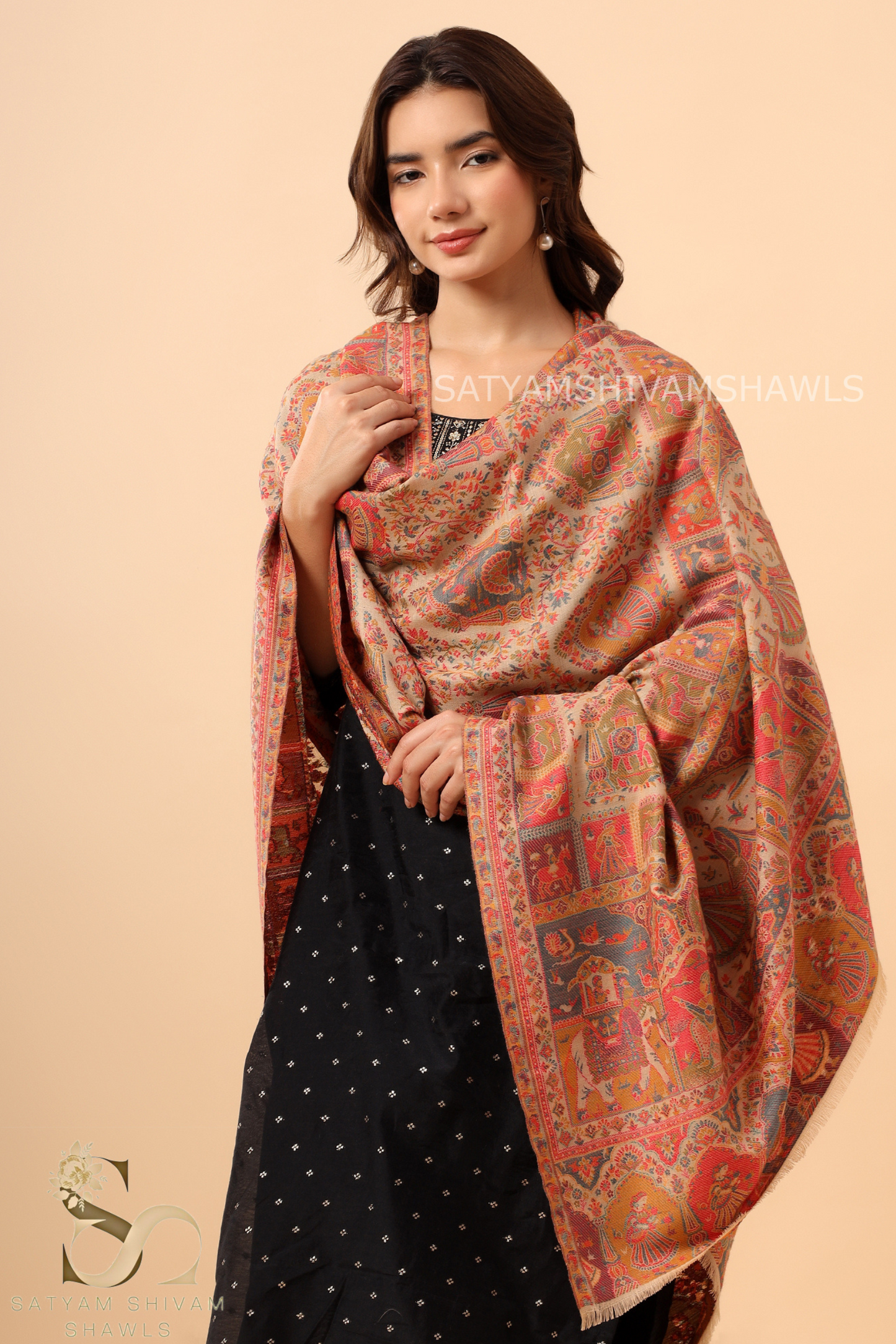 Womens 100% Pure Wool kani Ethnic Weave Shawl, Soft And Warm, With Woolmark Certificate ,light