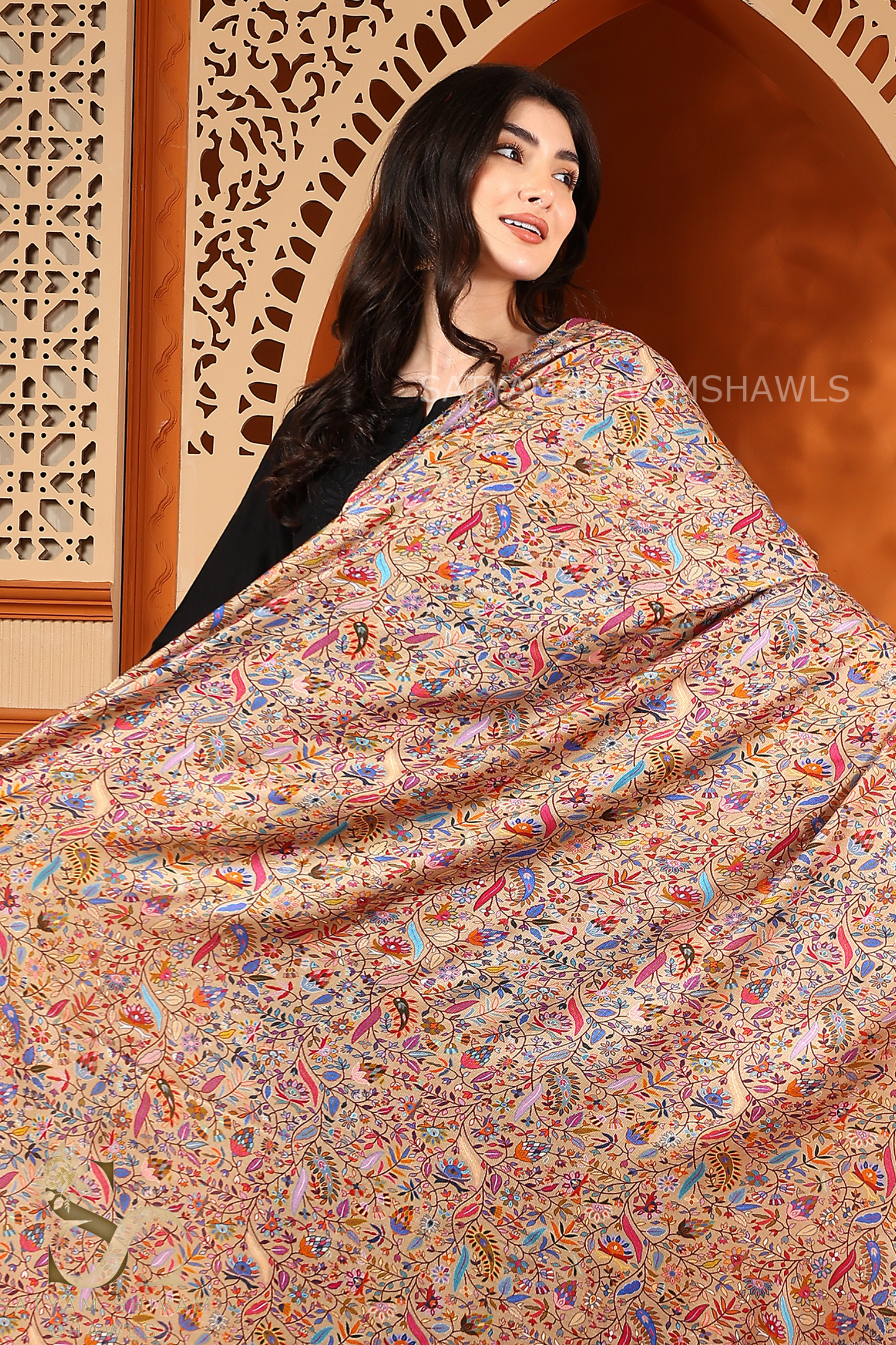KALAMKARI KANI LEAF PRINT DESIGN SHAWL SILK WOOL,SOFT AND LIGHT WEIGHT