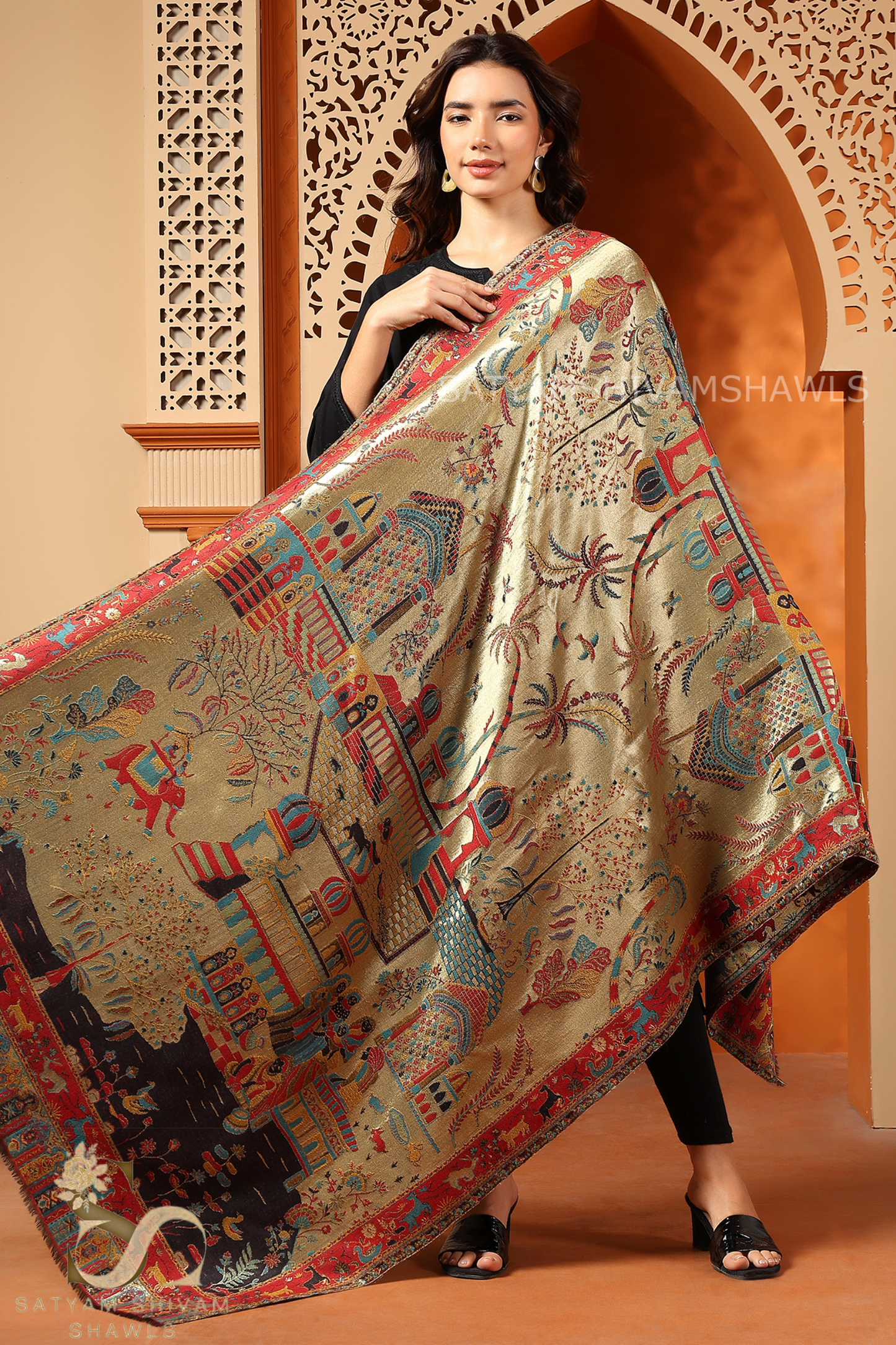 MOONLIGHT MEHROON AUTHENTIC INDIAN DESIGN REVERSIBLE SHAWL