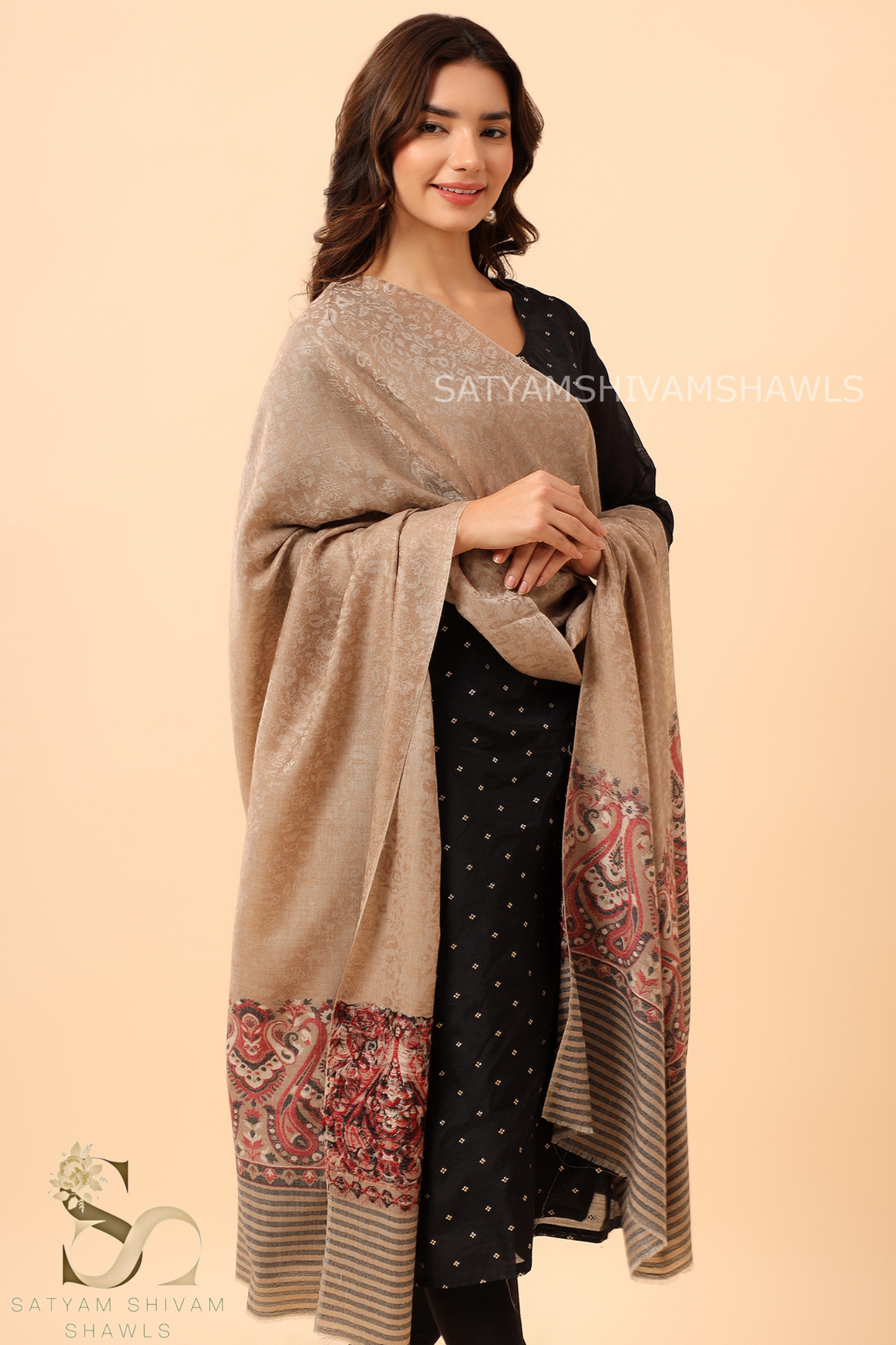 SATYAMSHIVAMSHAWLS, WOMENS EXTRA FINE WOOL SHAWL, WOVEN PALLA, AZTEC DESIGN,WARM AND LIGHT WEIGHT