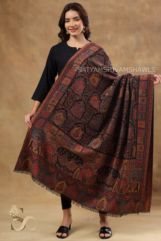 Womens 100% Pure Wool kani Ethnic Weave Shawl, Soft And Warm, With Woolmark Certificate ,light