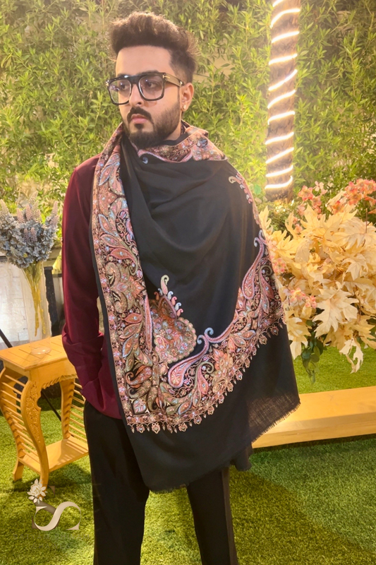 masterpiece pashmina fine wool embroidery  shawl,black