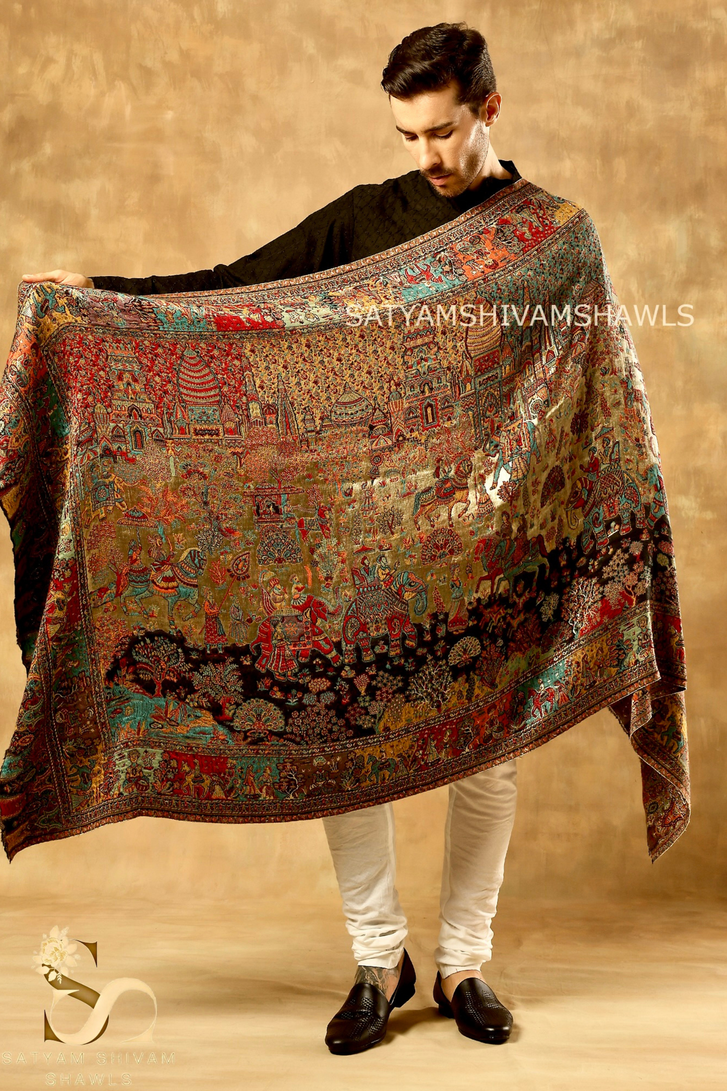 MOONLIGHT REVERSIBLE FINE WOOL PASHMINA MENS SHAWL,