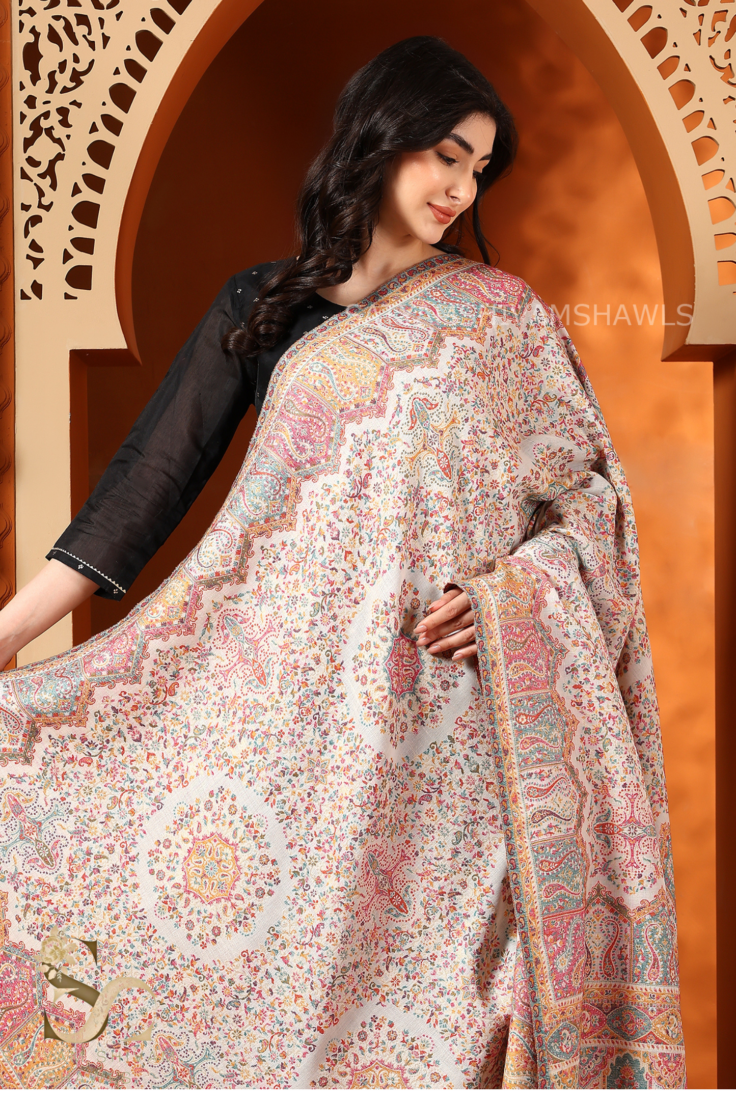 "THE MANDALA MUSE"SIGNATURE PASHMINA WOOL KANI WEAVED SHAWL