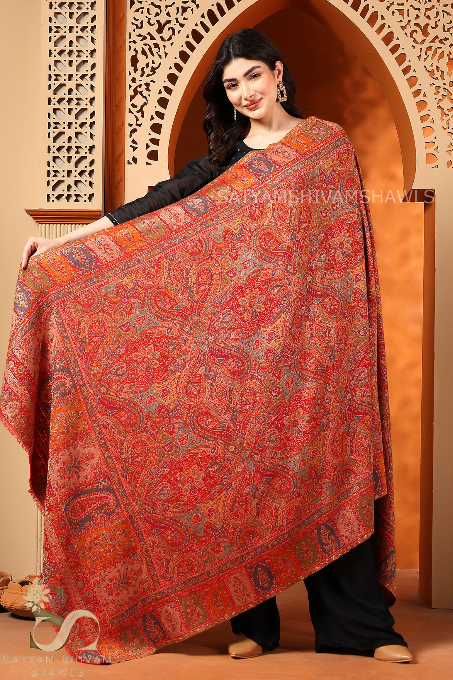 "MEHROOM BLOOM JAAL" PASHMINA KANI WEAVED SHAWL