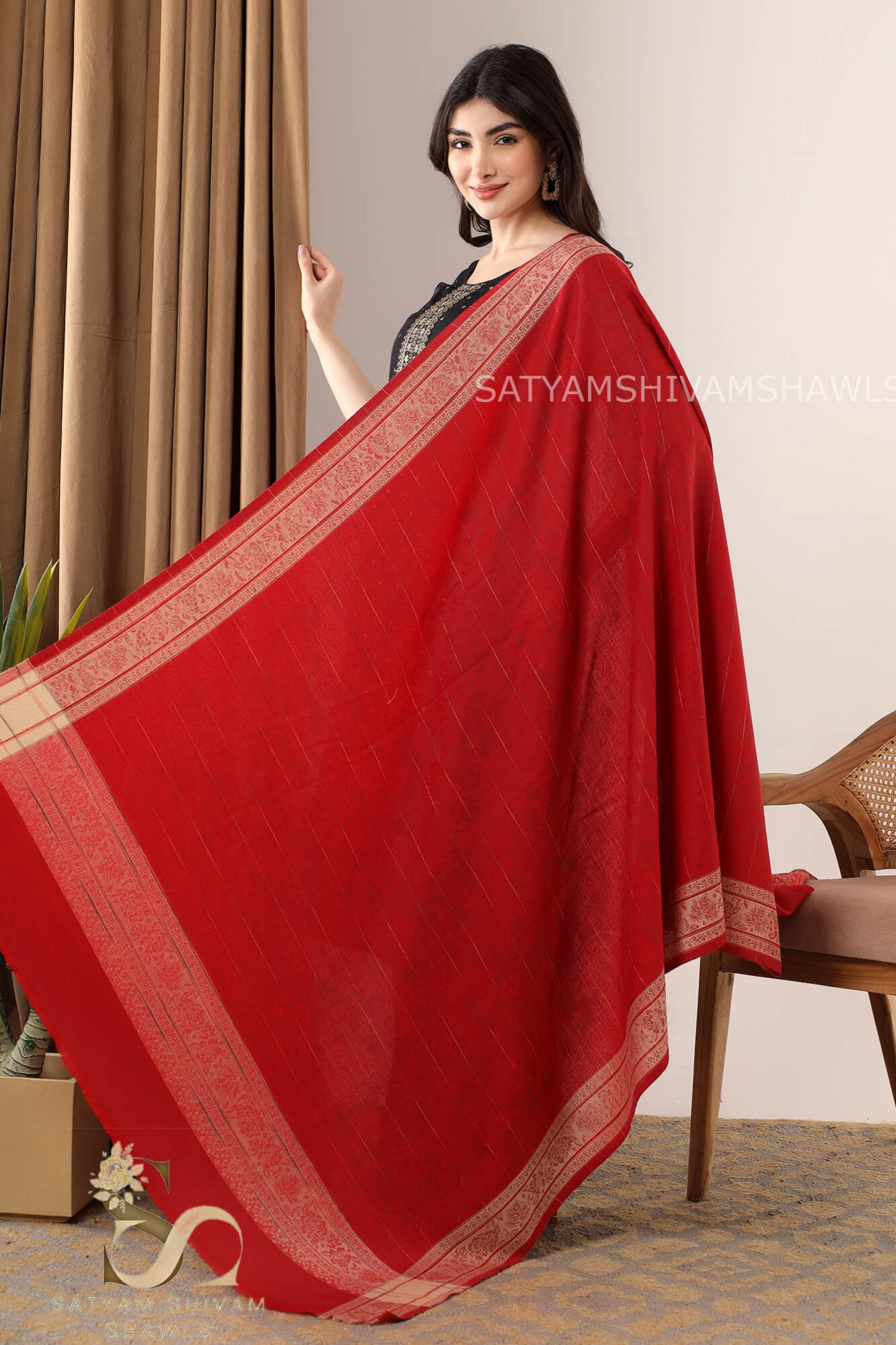 HIS AND HER SET OF MENS PURE WOOL SHAWL AND WOMEN PURE WOOL BORDER SHAWL