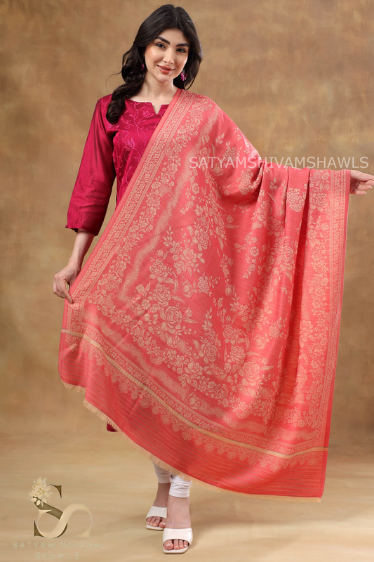 PURE WOOL ALL OVER REVERSIBLE SELF DESIGN SHAWL, SOFT, AND WARM