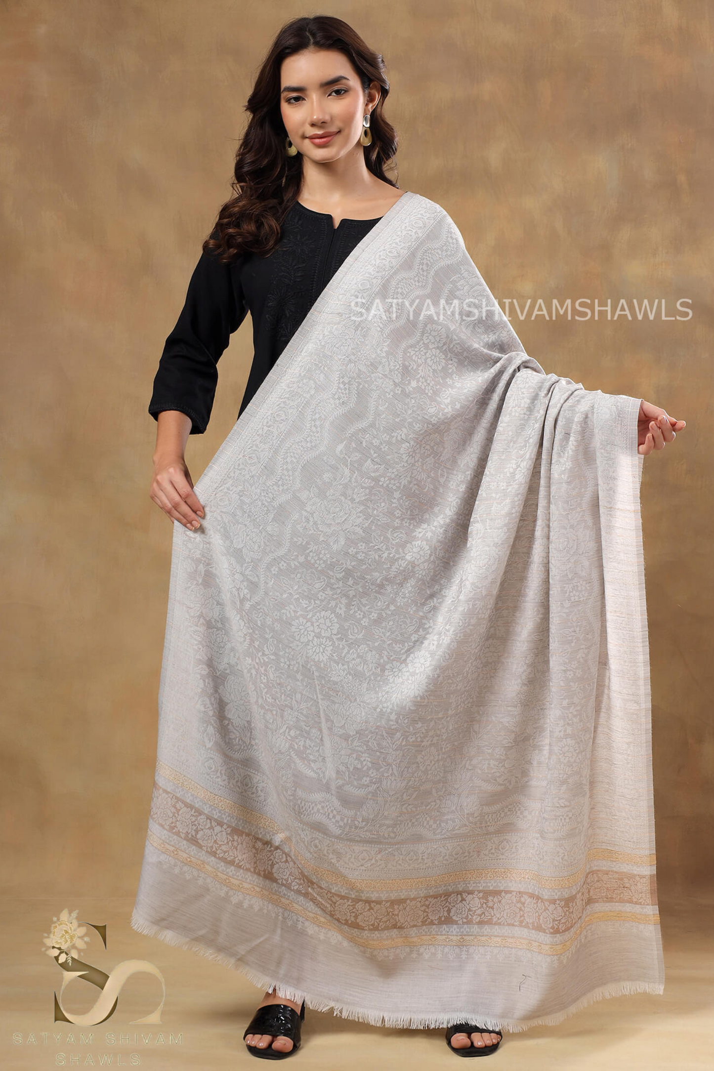 HIS AND HER SET OF MENS FINE WOOL CHECK STRIPS STOLE AND WOMEN PURE WOOL SHAWL