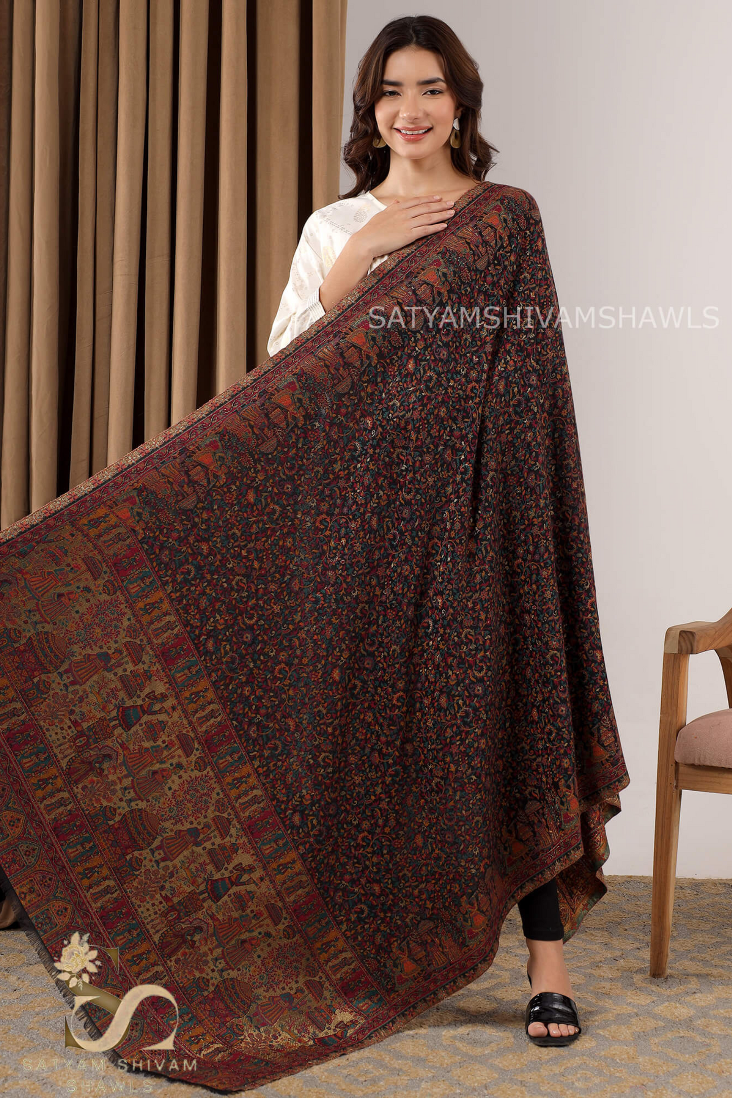 MOONLIGHT MUGHAL DARBAR PALLA PASHMINA BLEND WOOL SHAWL