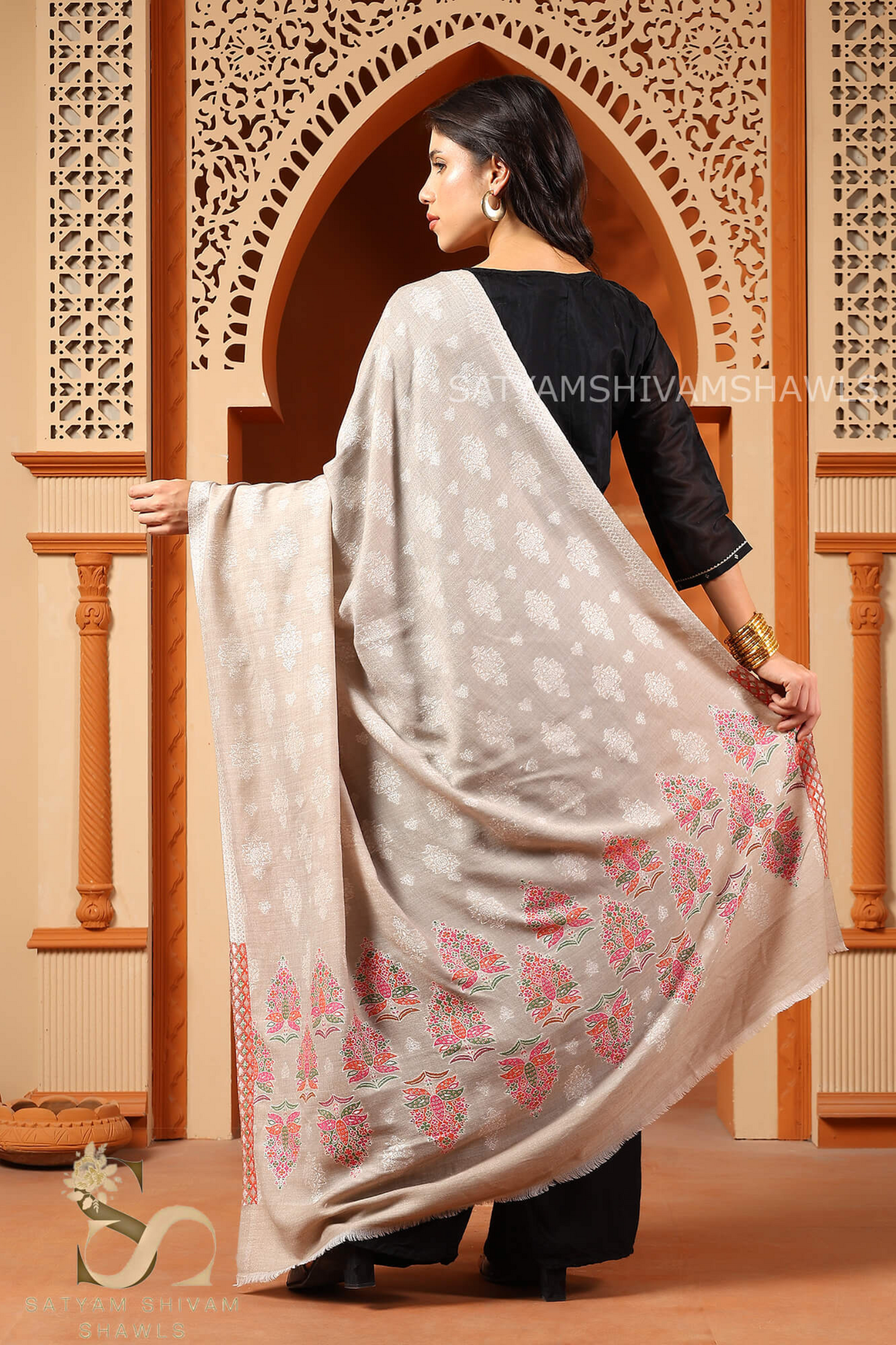 PASHMINA FINE WOOL EKAT AMBI PALLA SHAWL,SOFT AND WARM,120 COUNT PASHMINA