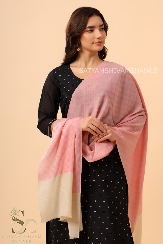 EXTRA FINE WOOL MIST CHECK WOMES STOLES,PINK