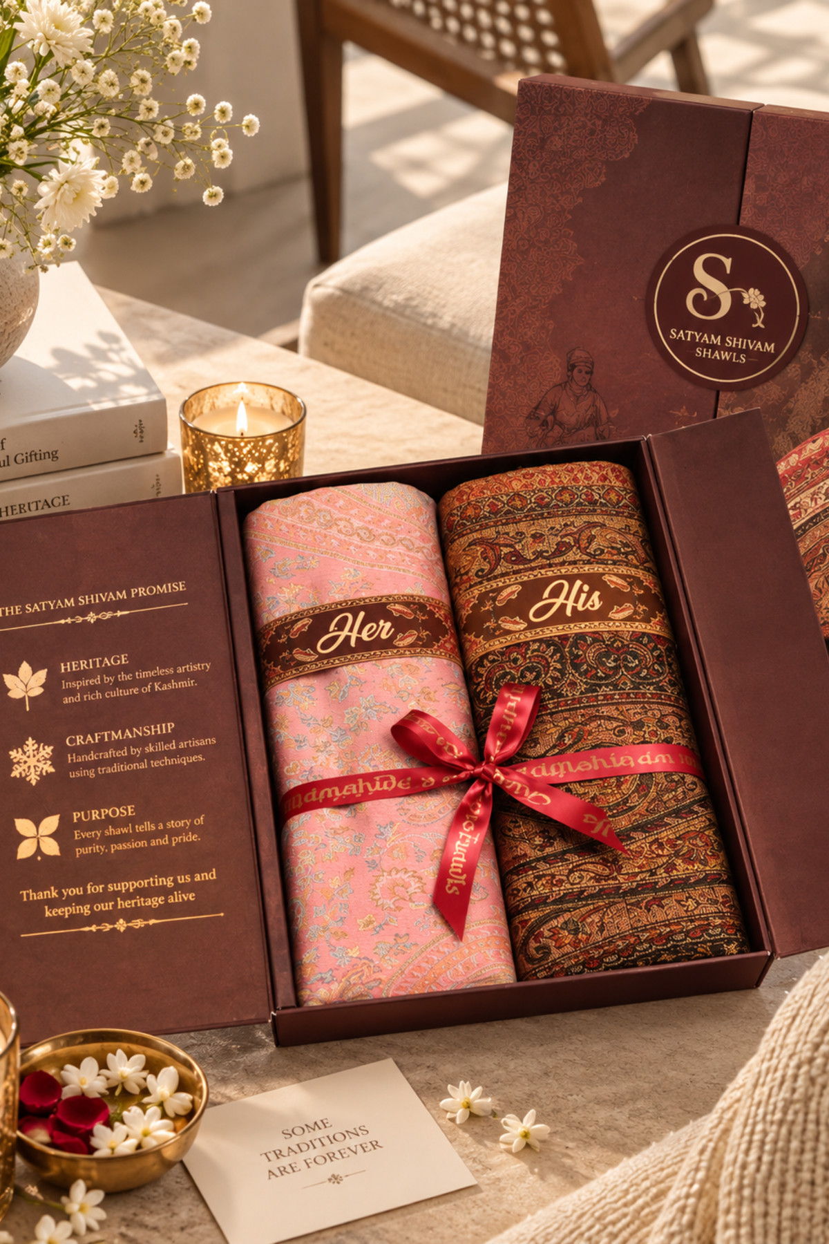 His And Her Set Of 100% pure wool shawls With Premium Gift Box Packaging